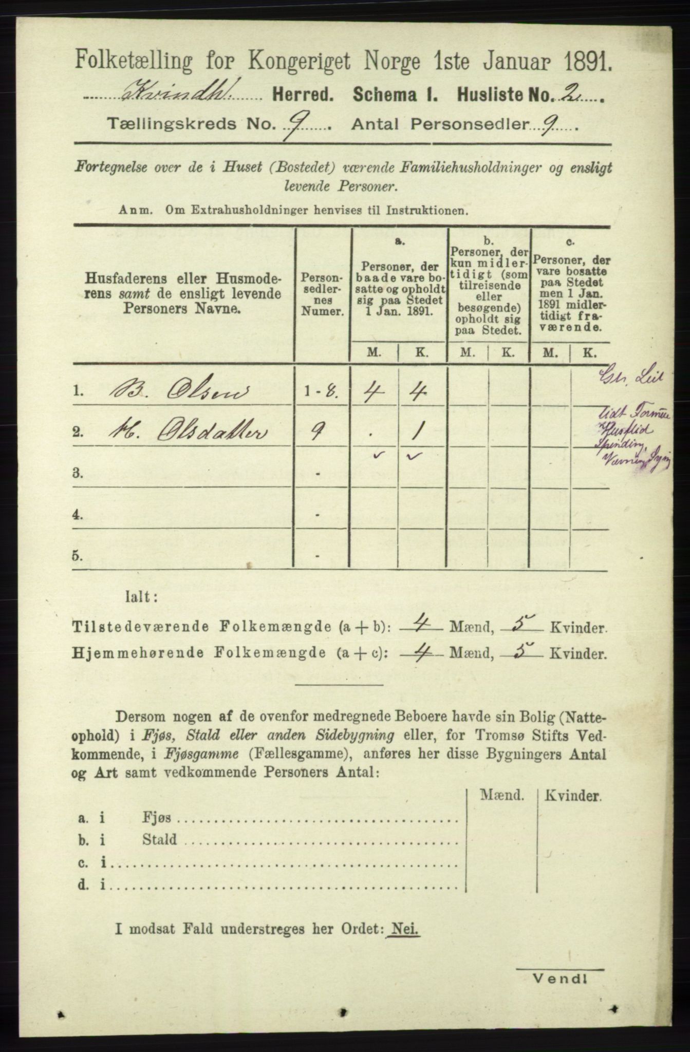 RA, 1891 census for 1224 Kvinnherad, 1891, p. 3266