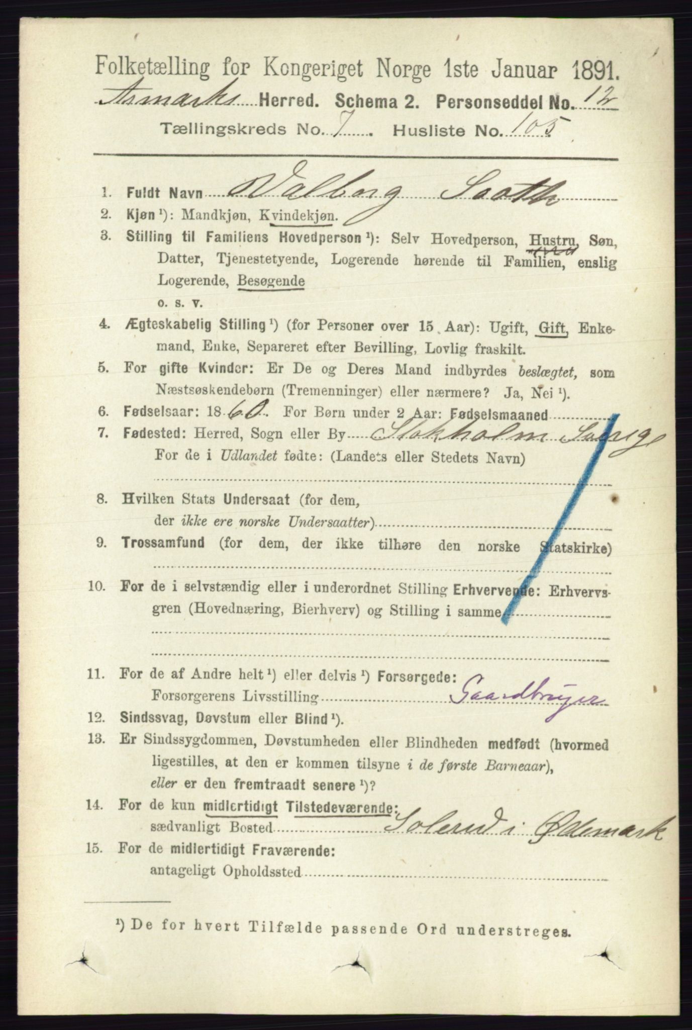 RA, 1891 census for 0118 Aremark, 1891, p. 4513