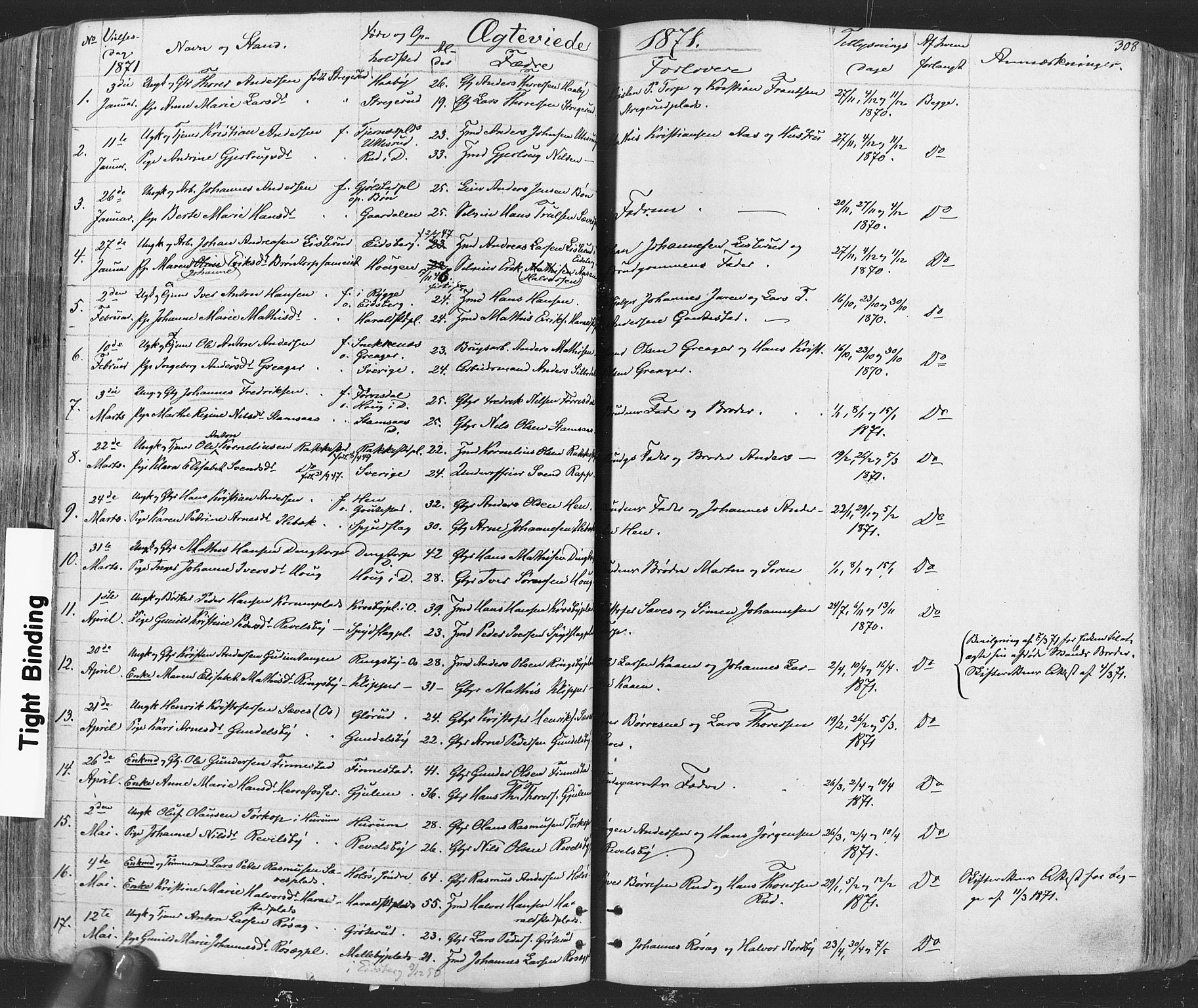 Rakkestad prestekontor Kirkebøker, AV/SAO-A-2008/F/Fa/L0011: Parish register (official) no. I 11, 1862-1877, p. 308