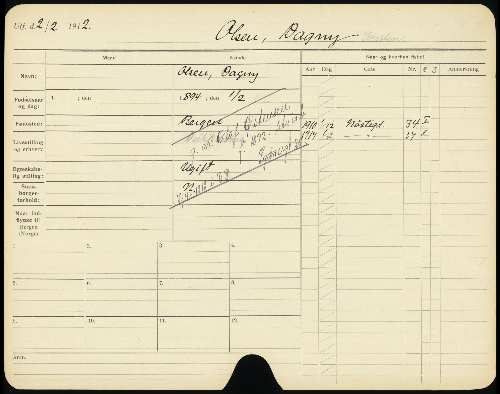 Bergen folkeregister, AV/SAB-A-17201/K/Ka/L0008: Gifte kvinner 1912 - 1919, Olsen, D. - Røsvold, 1912-1919