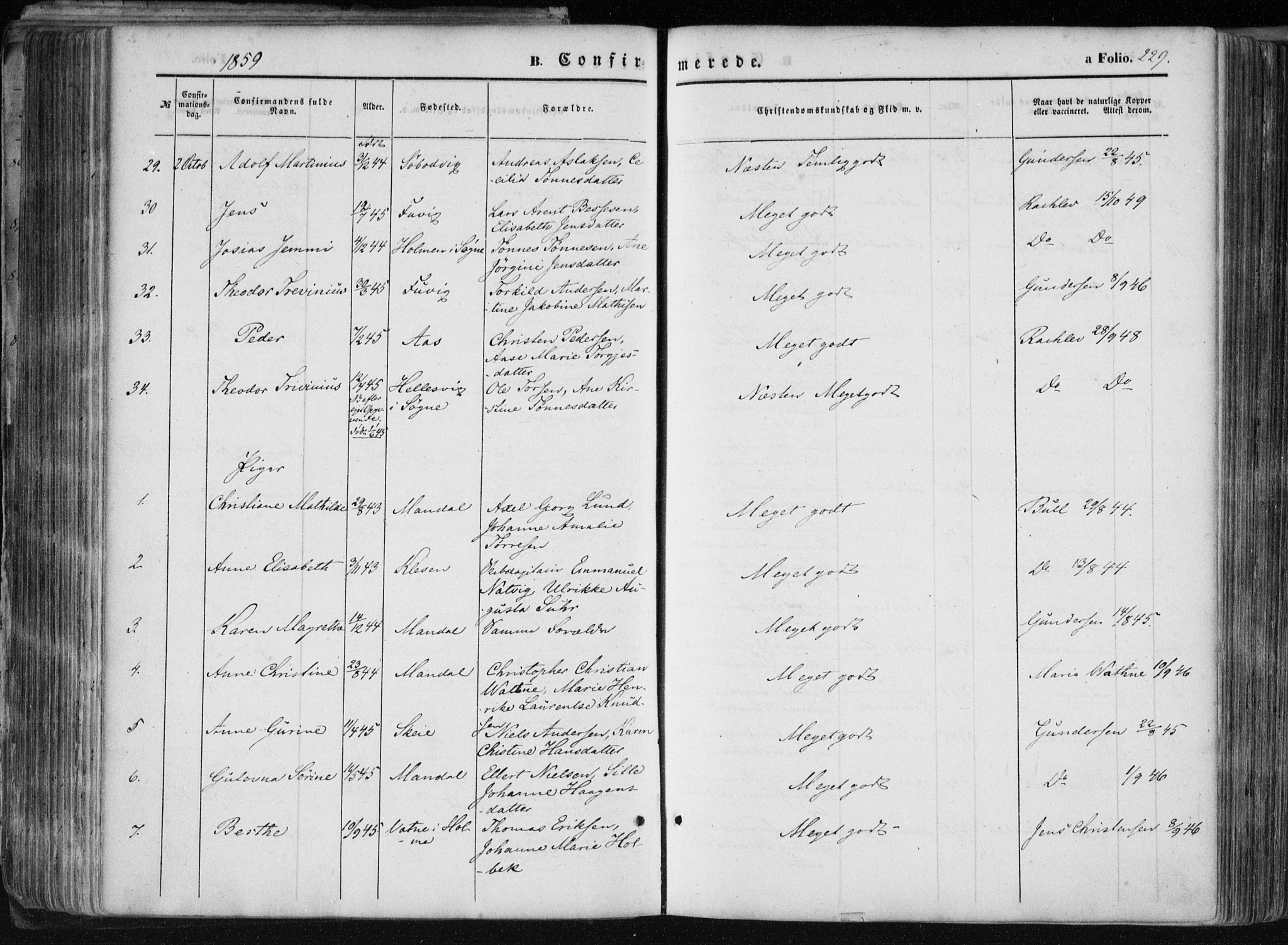 Mandal sokneprestkontor, AV/SAK-1111-0030/F/Fa/Faa/L0014: Parish register (official) no. A 14, 1859-1872, p. 229