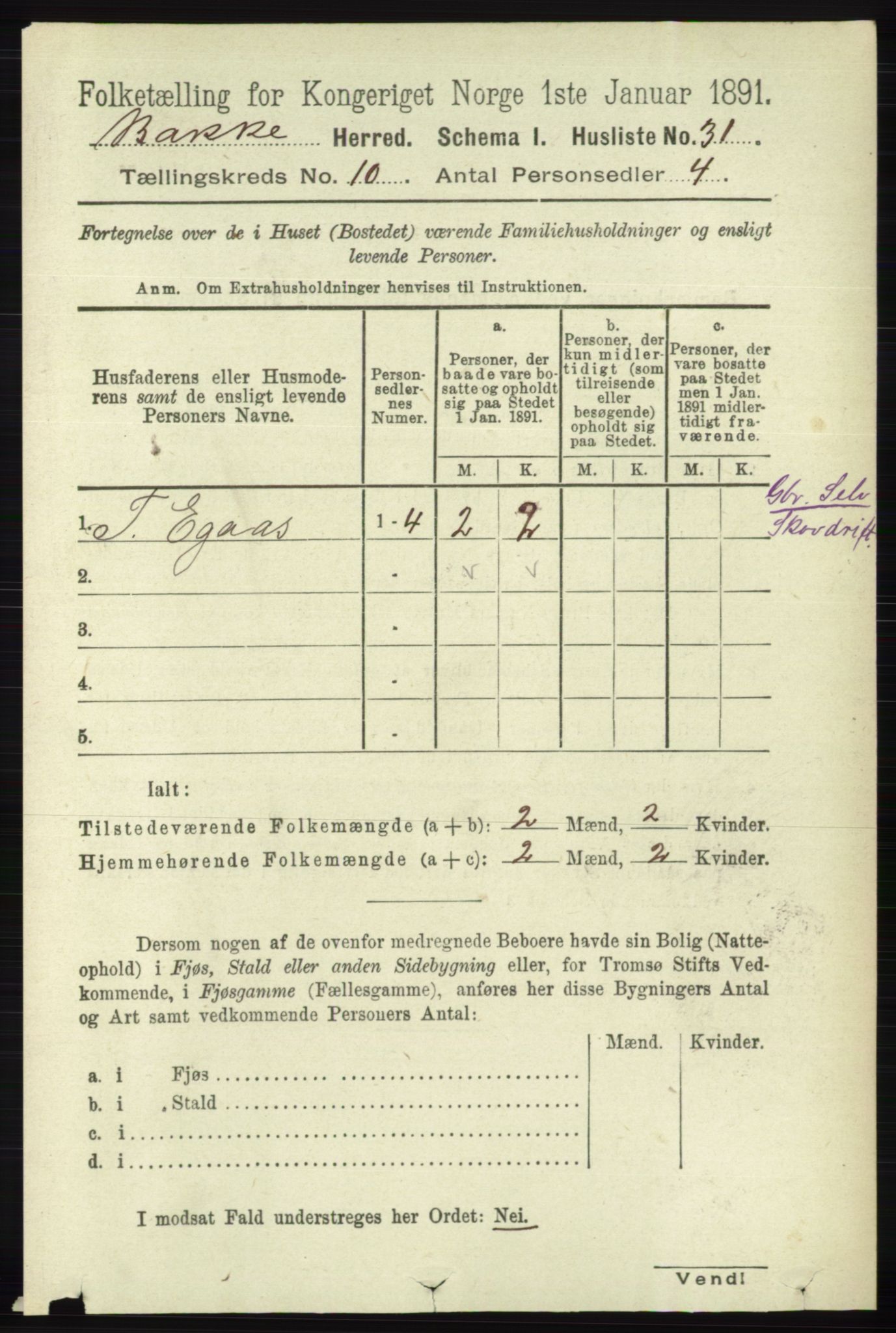 RA, 1891 census for 1045 Bakke, 1891, p. 1995