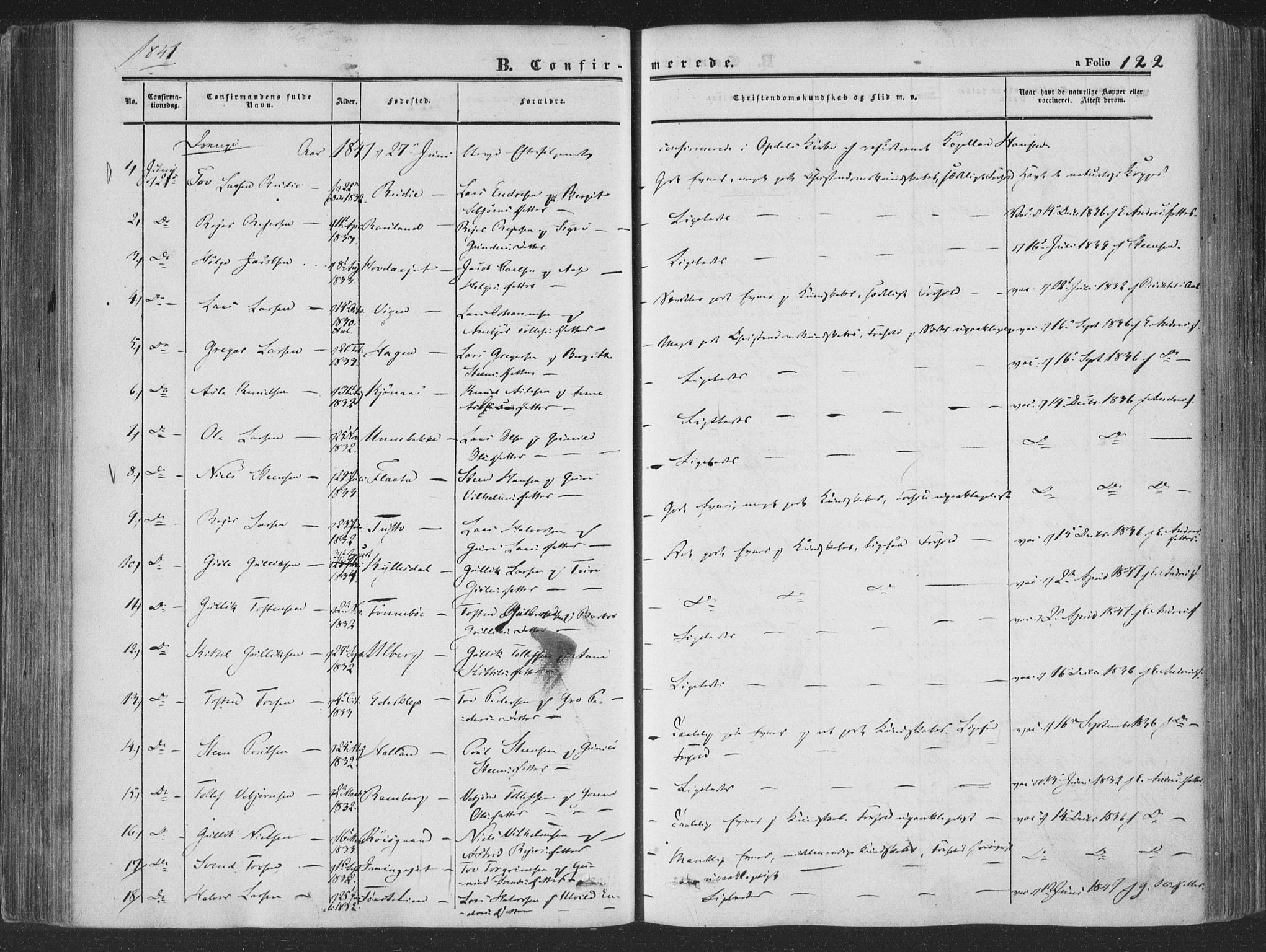 Rollag kirkebøker, SAKO/A-240/F/Fa/L0008: Parish register (official) no. I 8, 1847-1860, p. 122