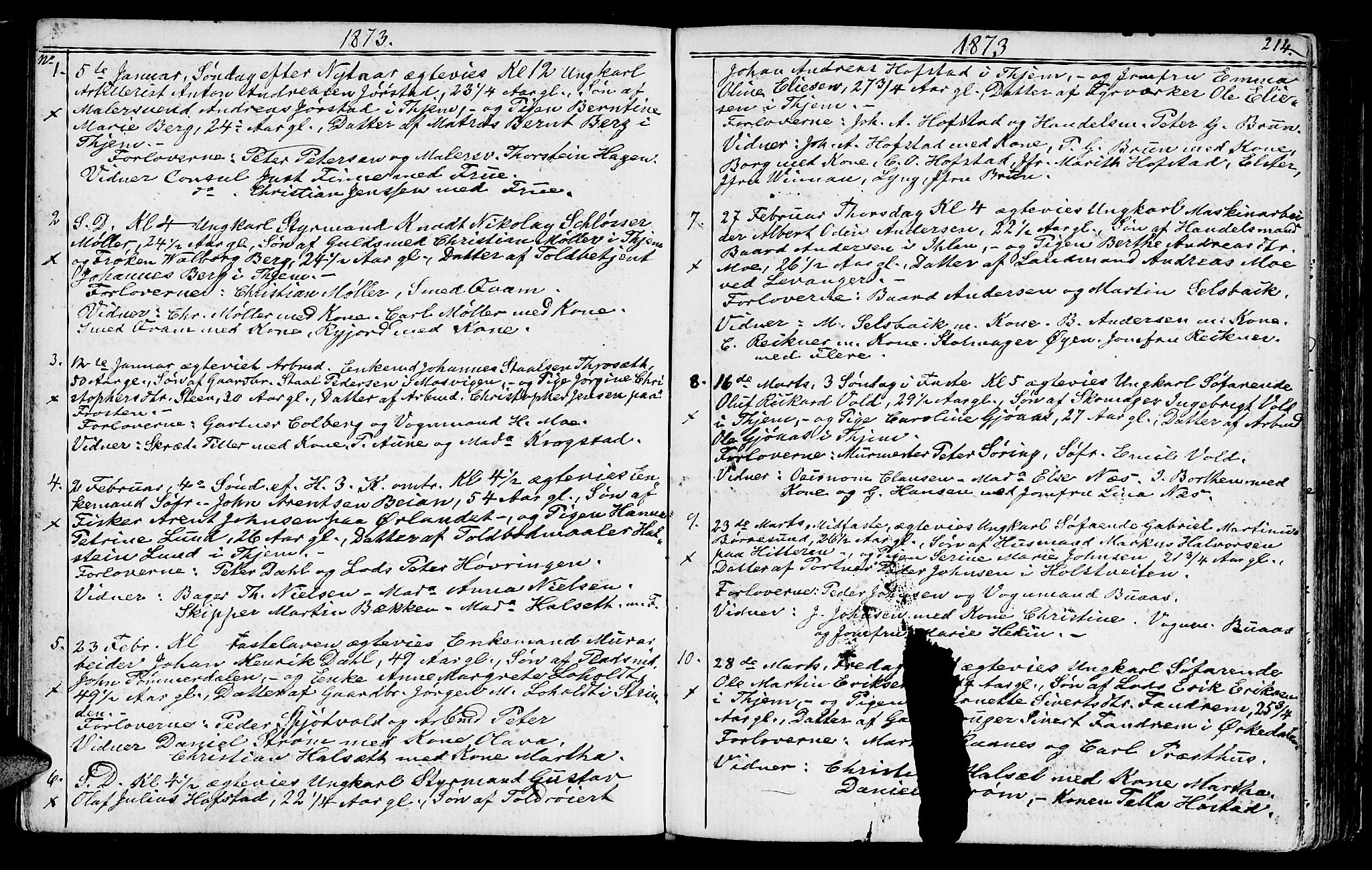 Ministerialprotokoller, klokkerbøker og fødselsregistre - Sør-Trøndelag, SAT/A-1456/602/L0142: Parish register (copy) no. 602C10, 1872-1894, p. 214
