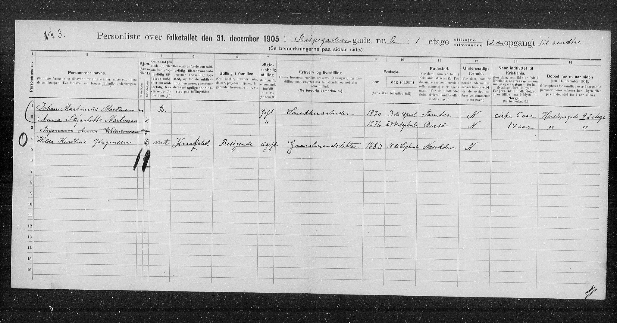 OBA, Municipal Census 1905 for Kristiania, 1905, p. 2520