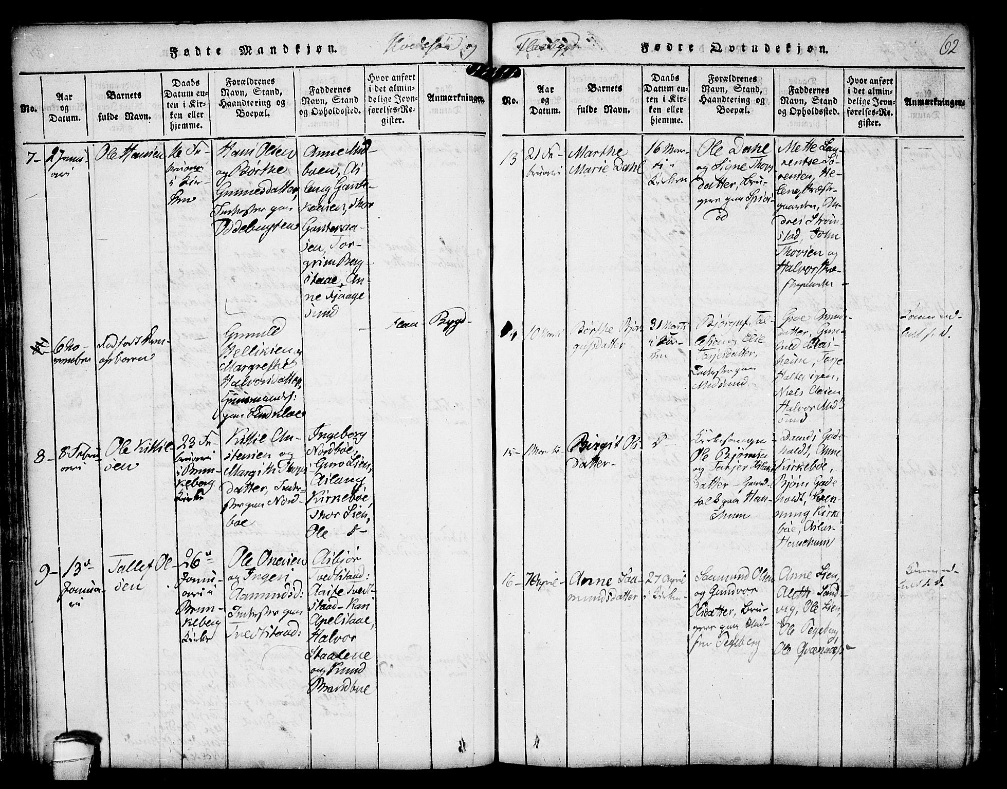 Kviteseid kirkebøker, SAKO/A-276/F/Fc/L0001: Parish register (official) no. III 1, 1815-1836, p. 62