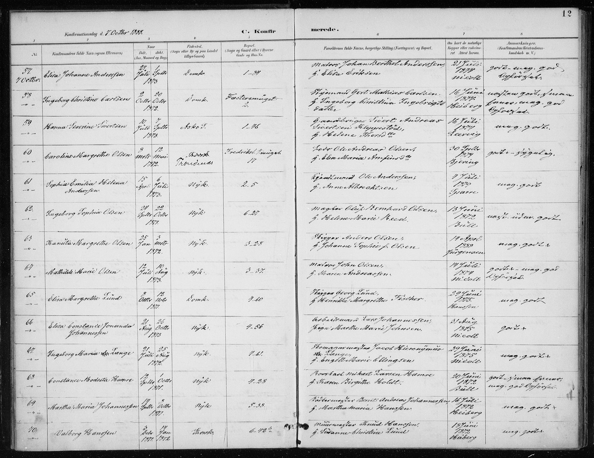 Nykirken Sokneprestembete, AV/SAB-A-77101/H/Haa/L0028: Parish register (official) no. C 7, 1887-1913, p. 12