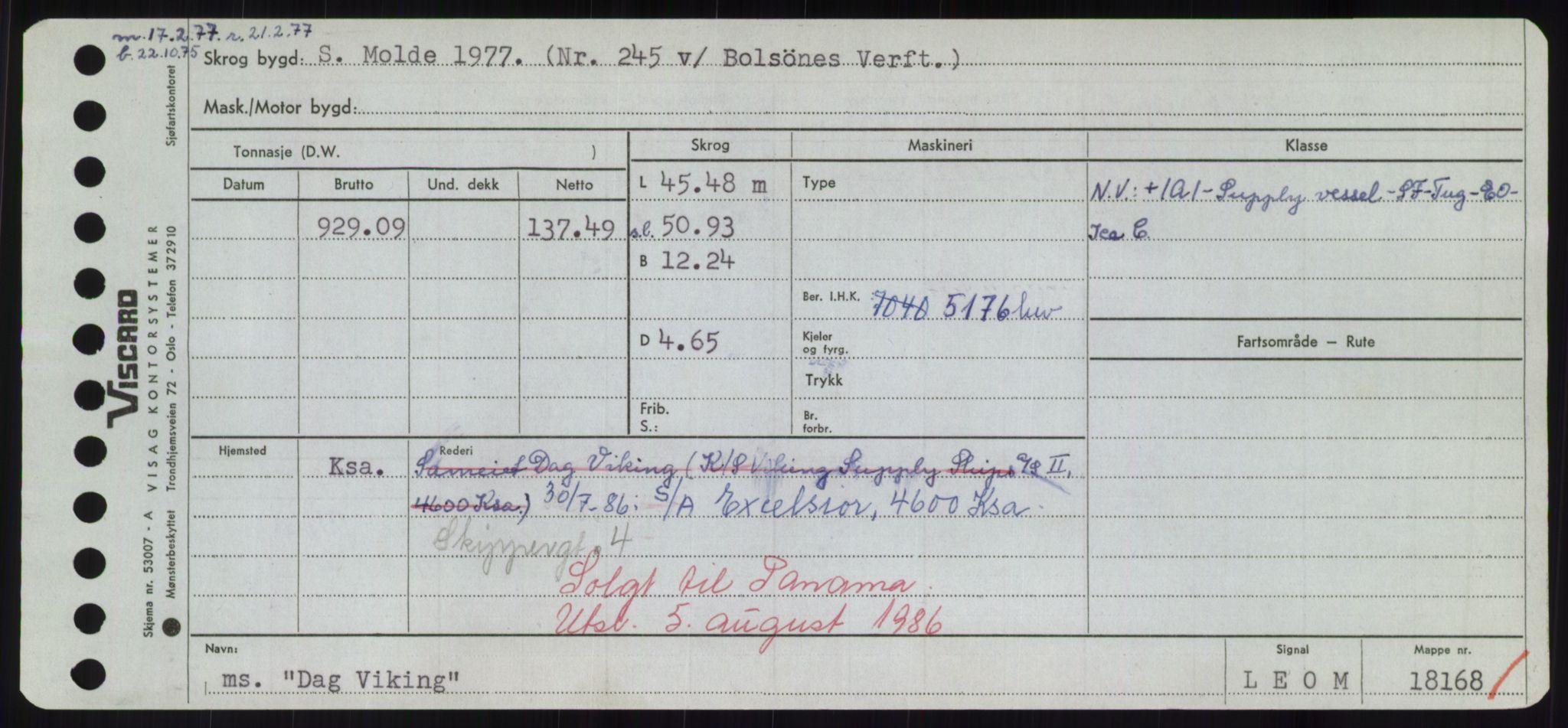 Sjøfartsdirektoratet med forløpere, Skipsmålingen, RA/S-1627/H/Hd/L0008: Fartøy, C-D, p. 309