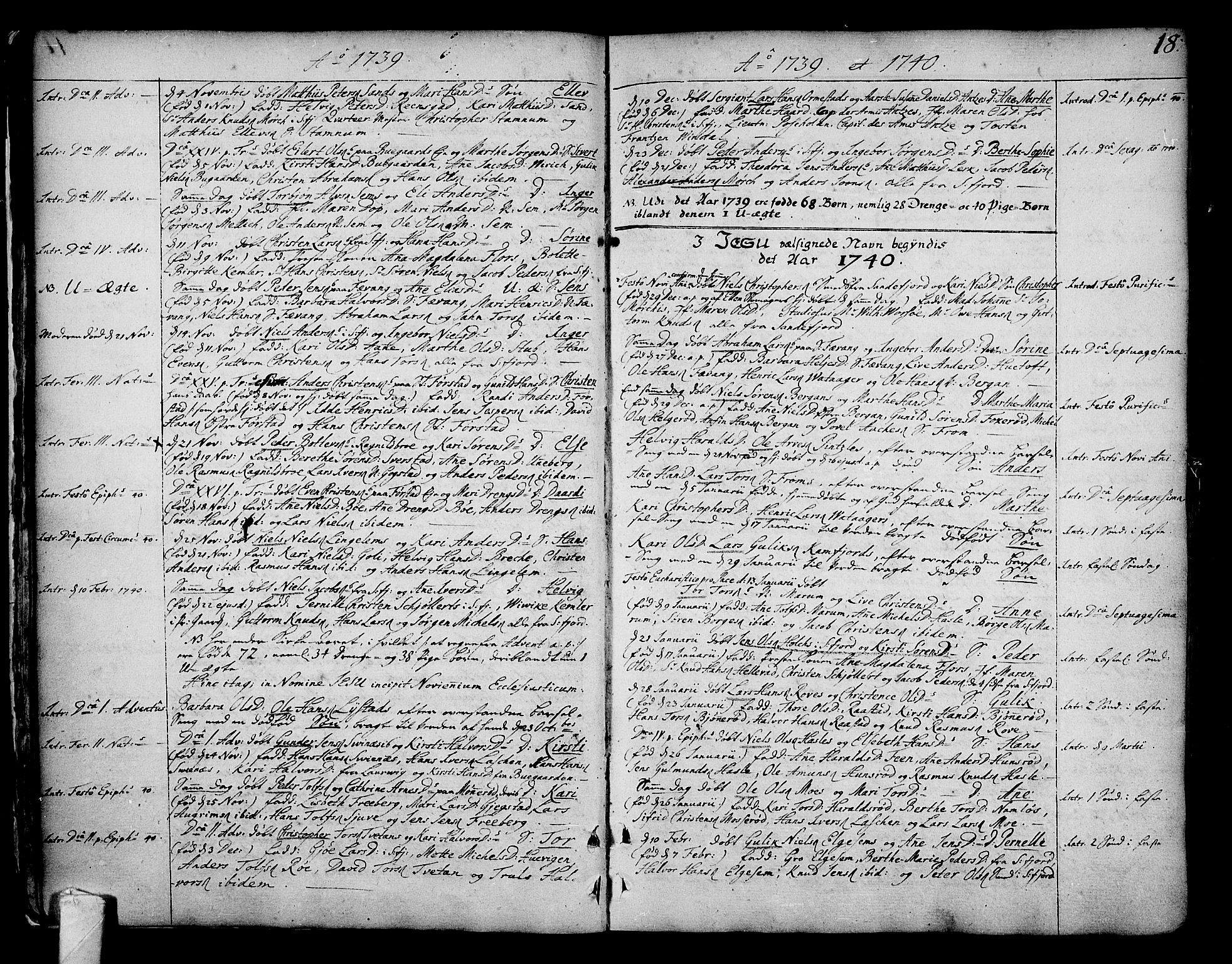 Sandar kirkebøker, SAKO/A-243/F/Fa/L0002: Parish register (official) no. 2, 1733-1788, p. 18