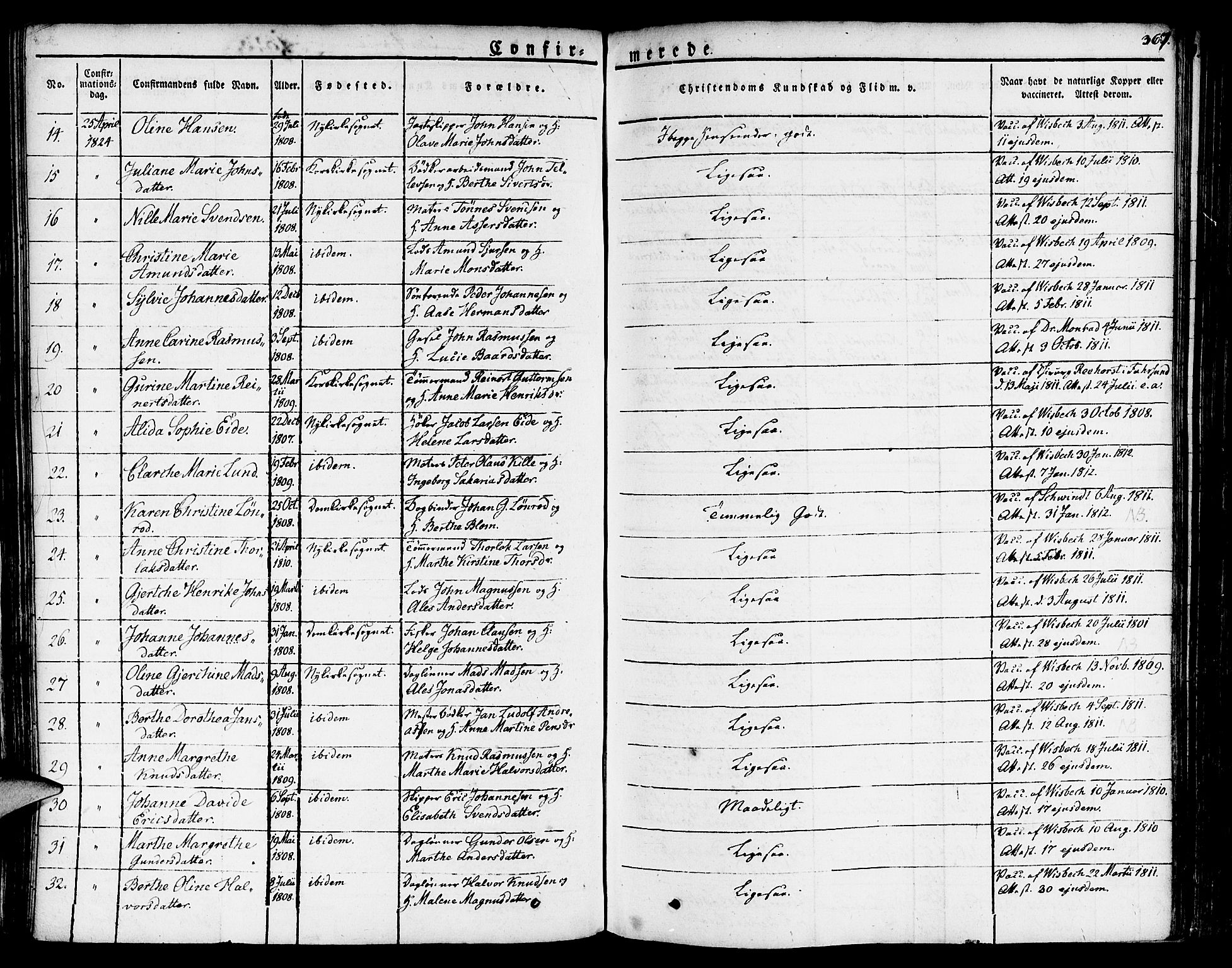 Nykirken Sokneprestembete, SAB/A-77101/H/Haa/L0012: Parish register (official) no. A 12, 1821-1844, p. 367