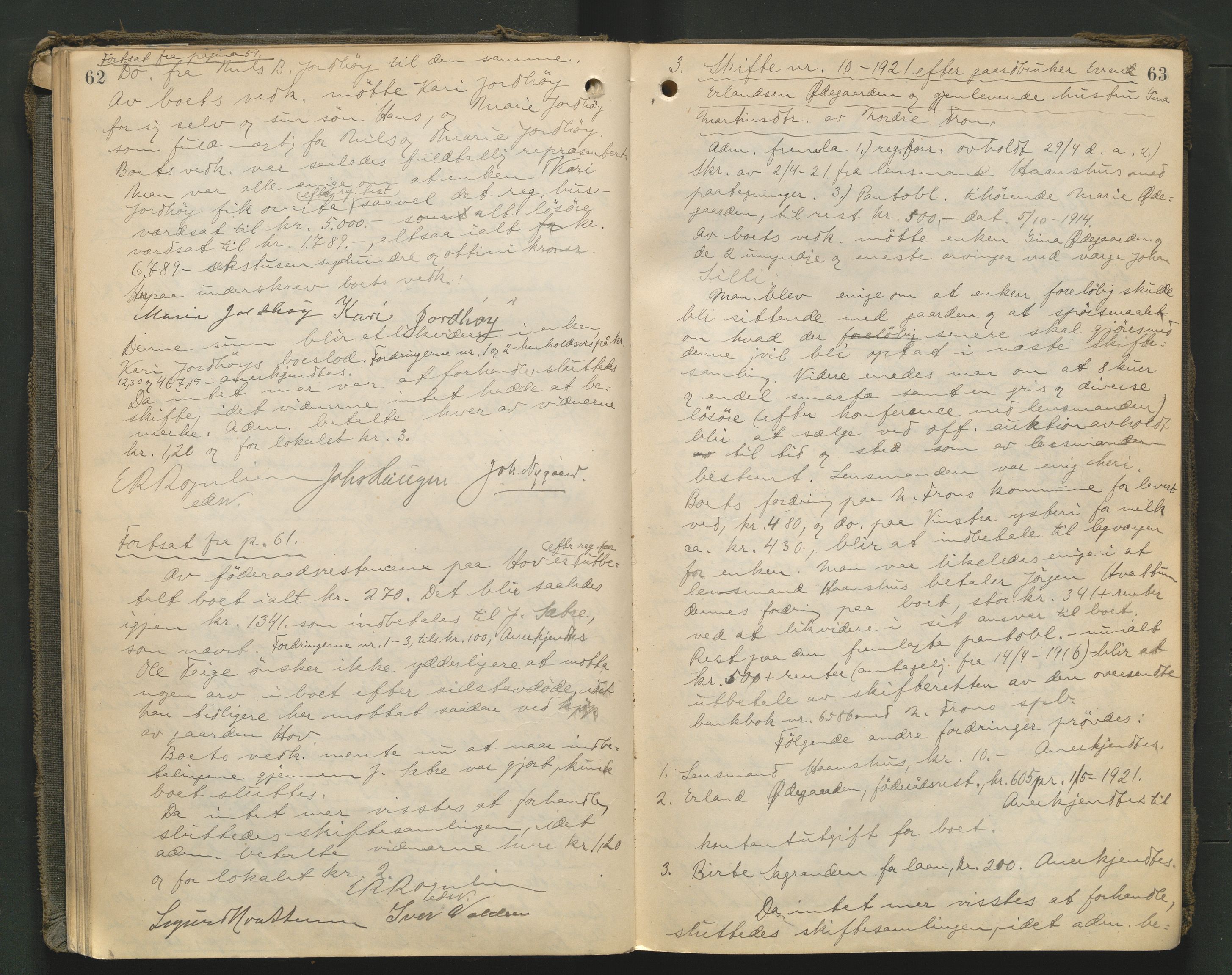 Nord-Gudbrandsdal tingrett, AV/SAH-TING-002/J/Jc/L0007: Skifteforhandlingsprotokoll, 1920-1926, p. 62-63