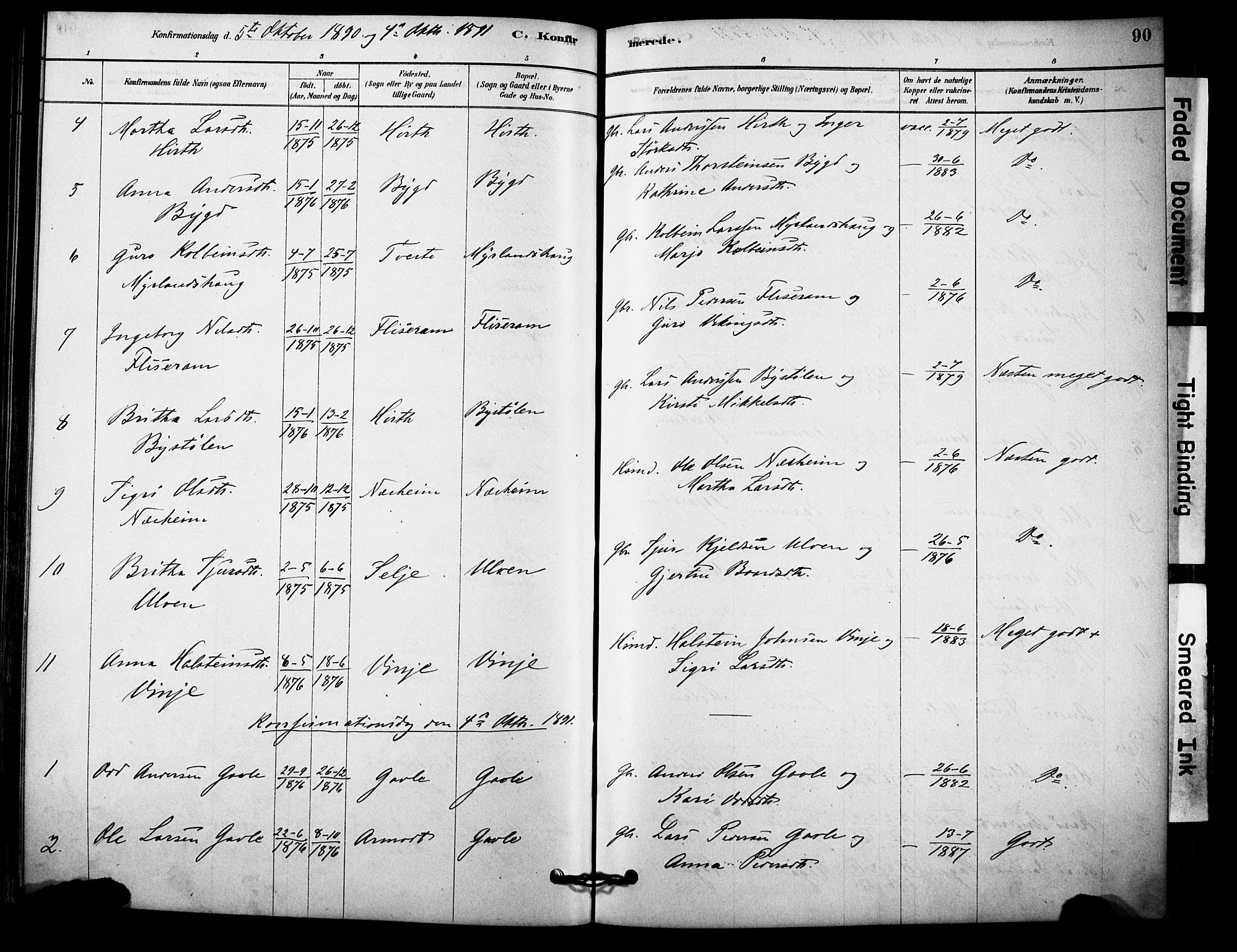 Vossestrand Sokneprestembete, AV/SAB-A-79101/H/Haa: Parish register (official) no. C 1, 1878-1903, p. 90