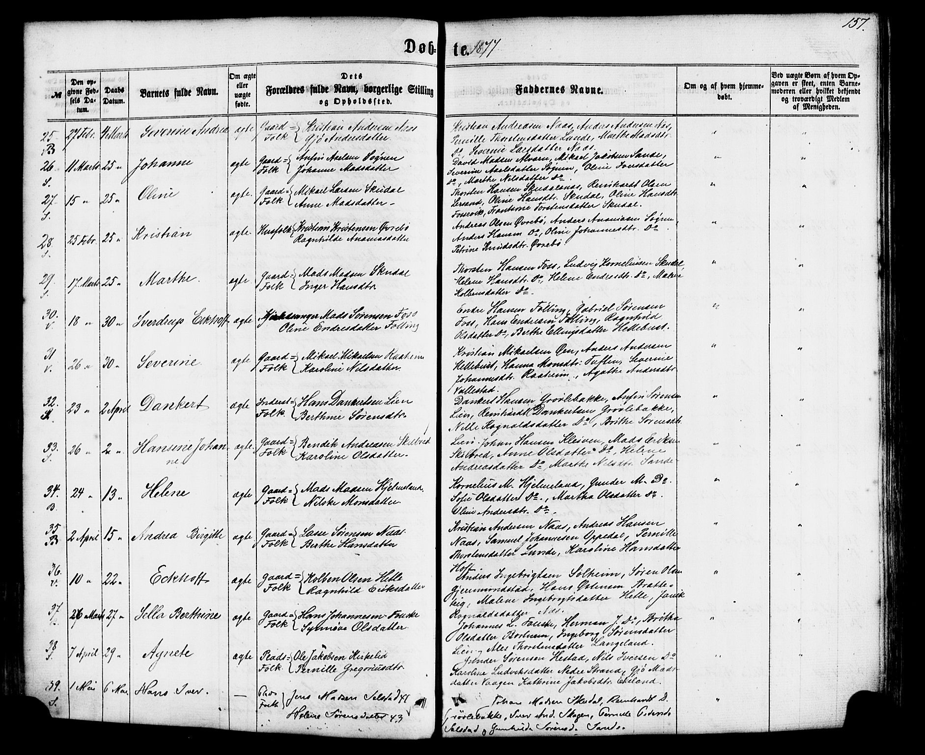 Gaular sokneprestembete, SAB/A-80001/H/Haa: Parish register (official) no. A 5, 1860-1881, p. 157