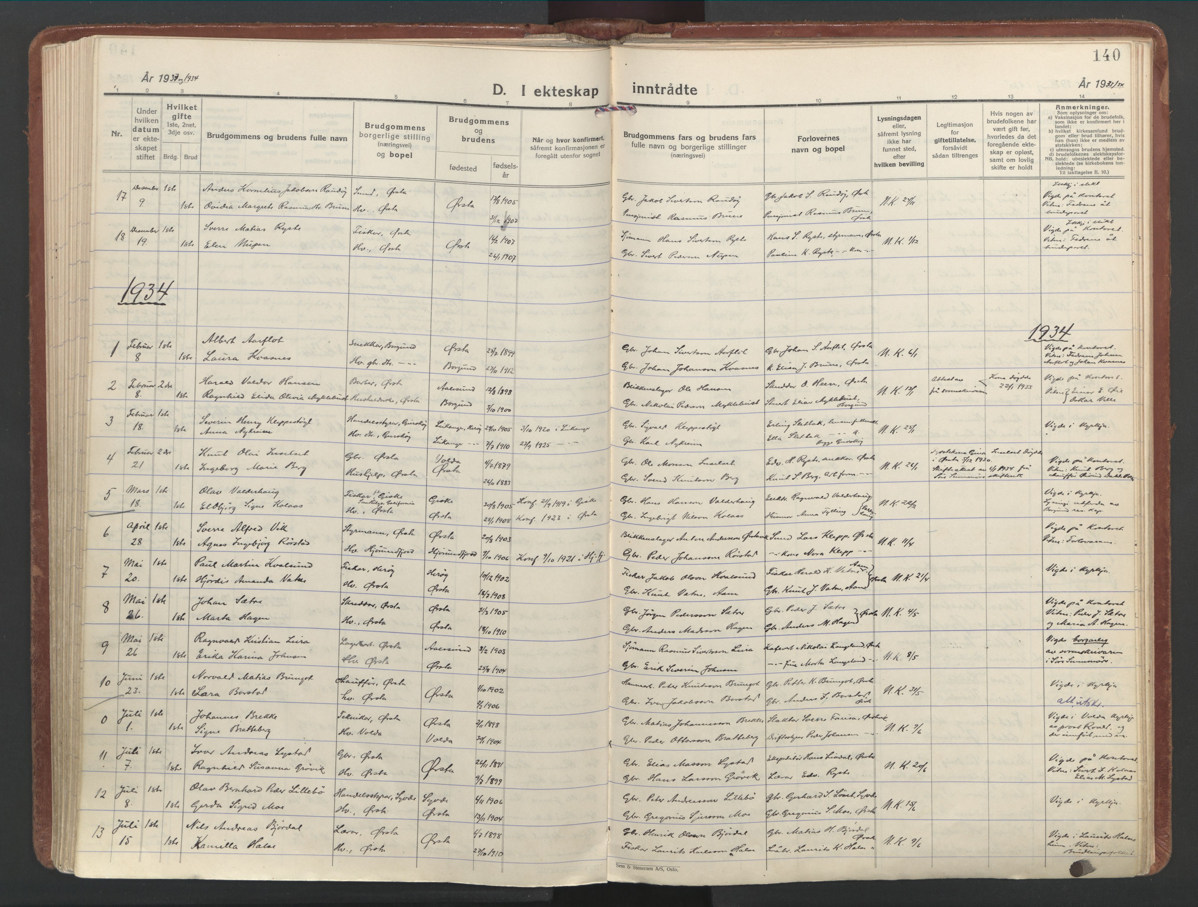 Ministerialprotokoller, klokkerbøker og fødselsregistre - Møre og Romsdal, SAT/A-1454/513/L0181: Parish register (official) no. 513A08, 1930-1943, p. 140