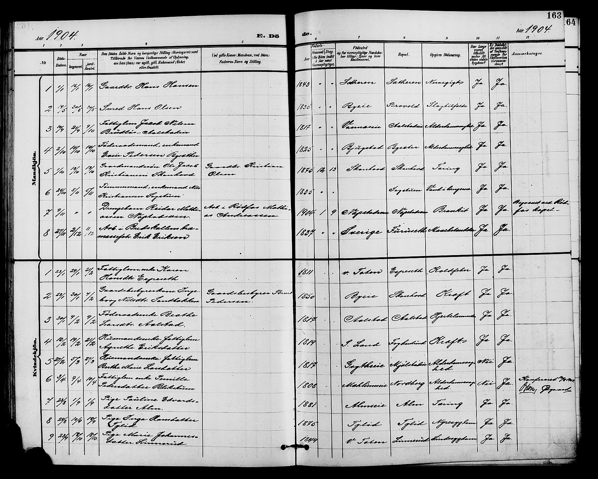 Vardal prestekontor, SAH/PREST-100/H/Ha/Hab/L0011: Parish register (copy) no. 11, 1899-1913, p. 163
