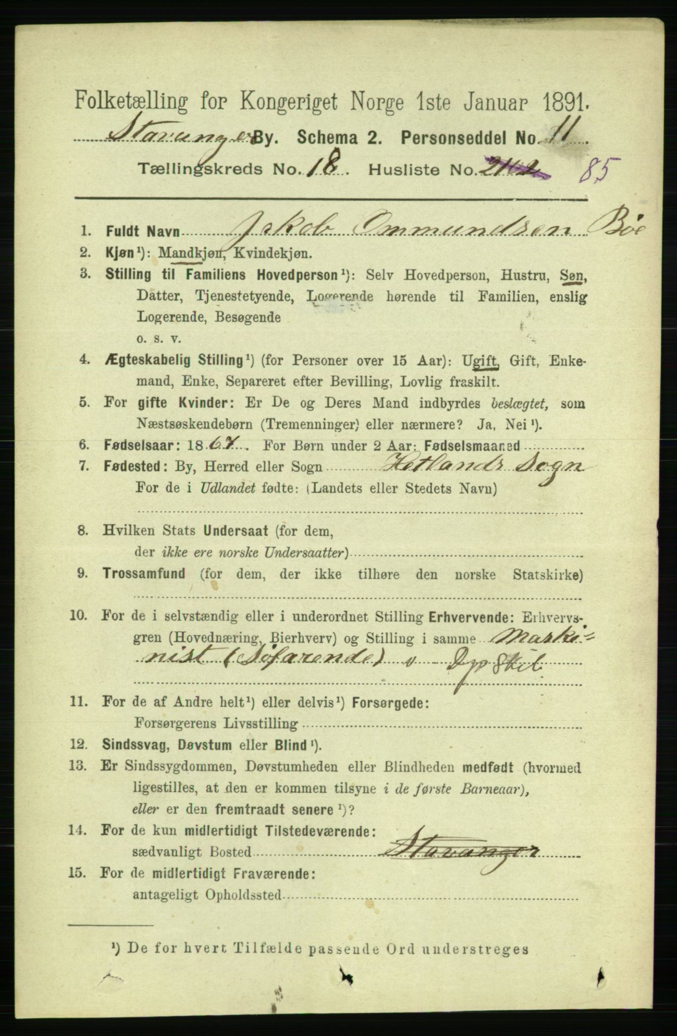 RA, 1891 census for 1103 Stavanger, 1891, p. 22428