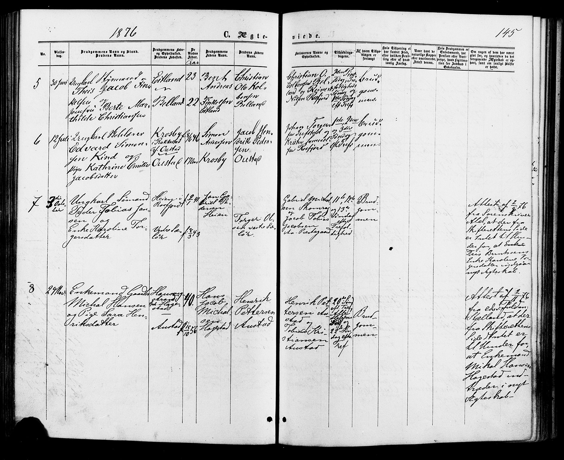 Lyngdal sokneprestkontor, AV/SAK-1111-0029/F/Fa/Faa/L0003: Parish register (official) no. A 3, 1871-1882, p. 145