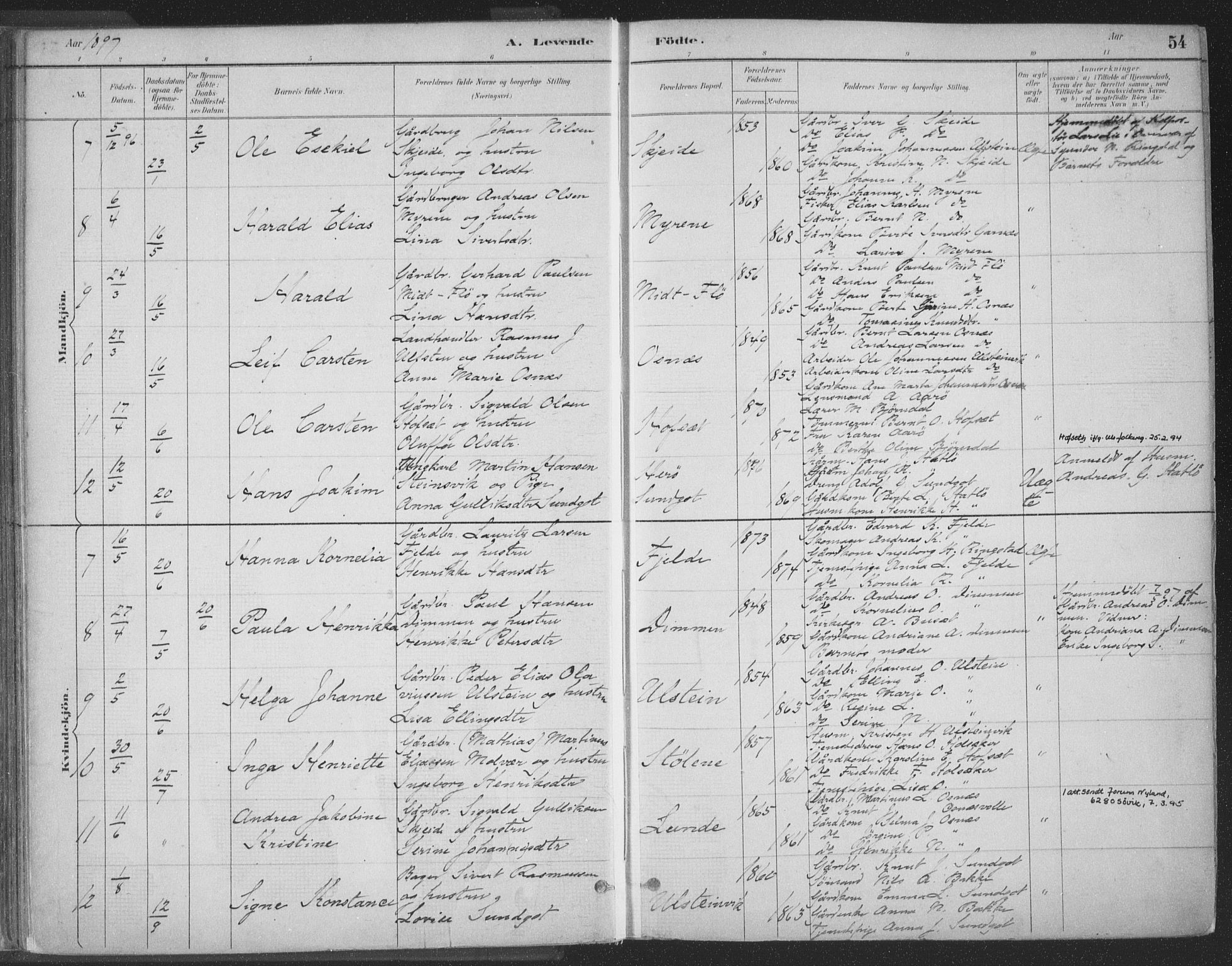 Ministerialprotokoller, klokkerbøker og fødselsregistre - Møre og Romsdal, AV/SAT-A-1454/509/L0106: Parish register (official) no. 509A04, 1883-1922, p. 54