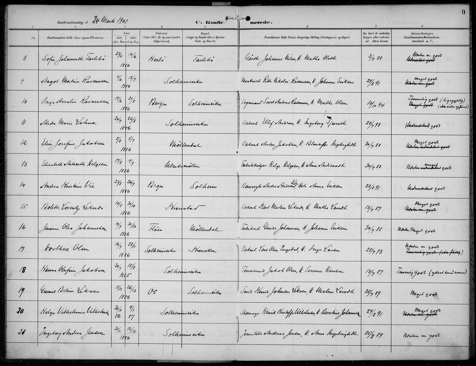 Årstad Sokneprestembete, AV/SAB-A-79301/H/Haa/L0007: Parish register (official) no. B 2, 1901-1914, p. 9