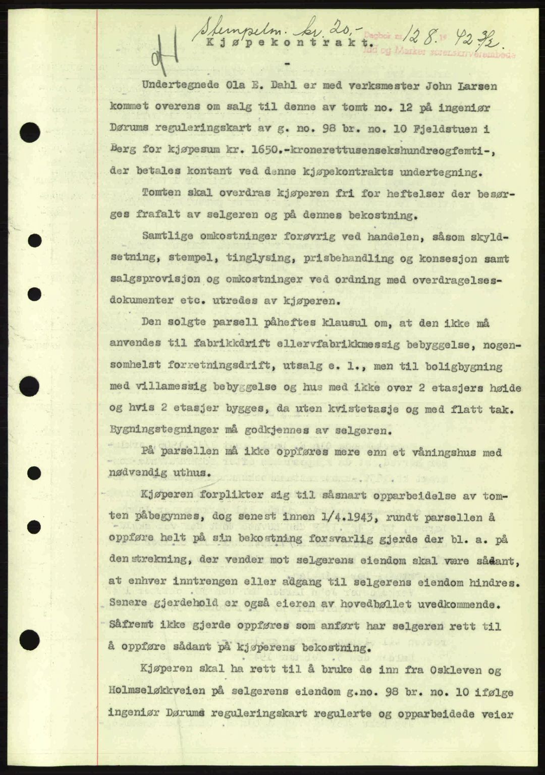 Idd og Marker sorenskriveri, AV/SAO-A-10283/G/Gb/Gbb/L0005: Mortgage book no. A5, 1941-1943, Diary no: : 128/1943