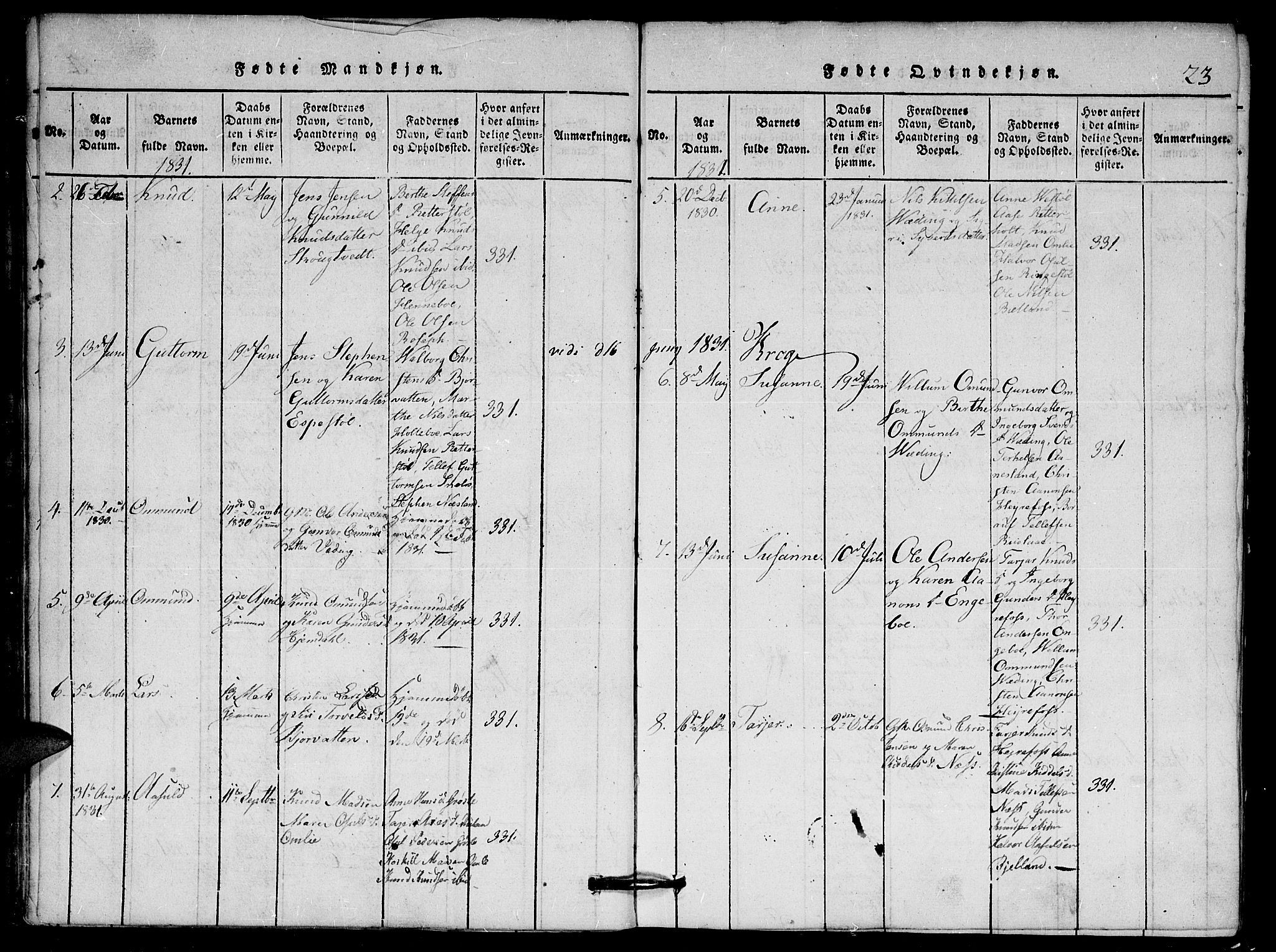 Herefoss sokneprestkontor, AV/SAK-1111-0019/F/Fa/Faa/L0001: Parish register (official) no. A 1, 1816-1860, p. 23