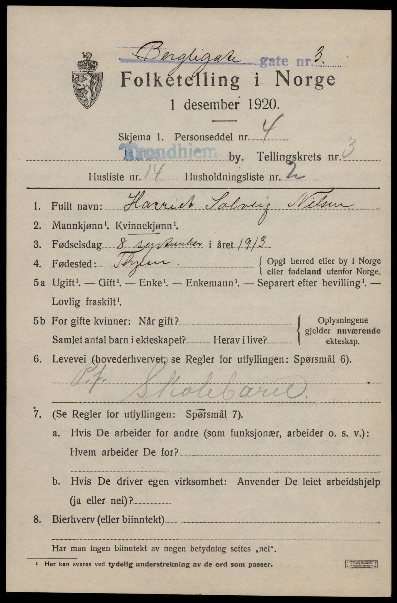 SAT, 1920 census for Trondheim, 1920, p. 35854