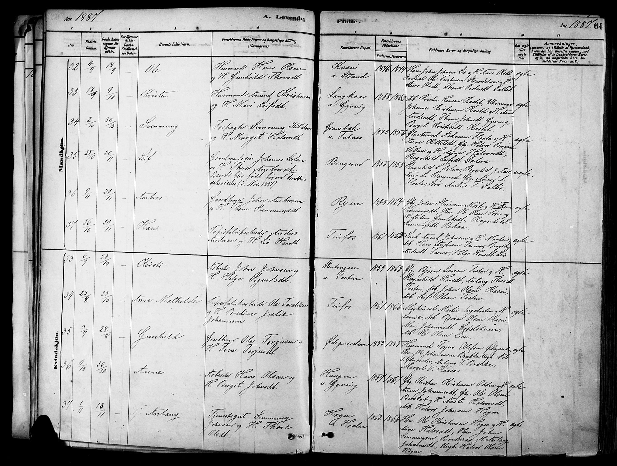 Heddal kirkebøker, AV/SAKO-A-268/F/Fa/L0008: Parish register (official) no. I 8, 1878-1903, p. 64