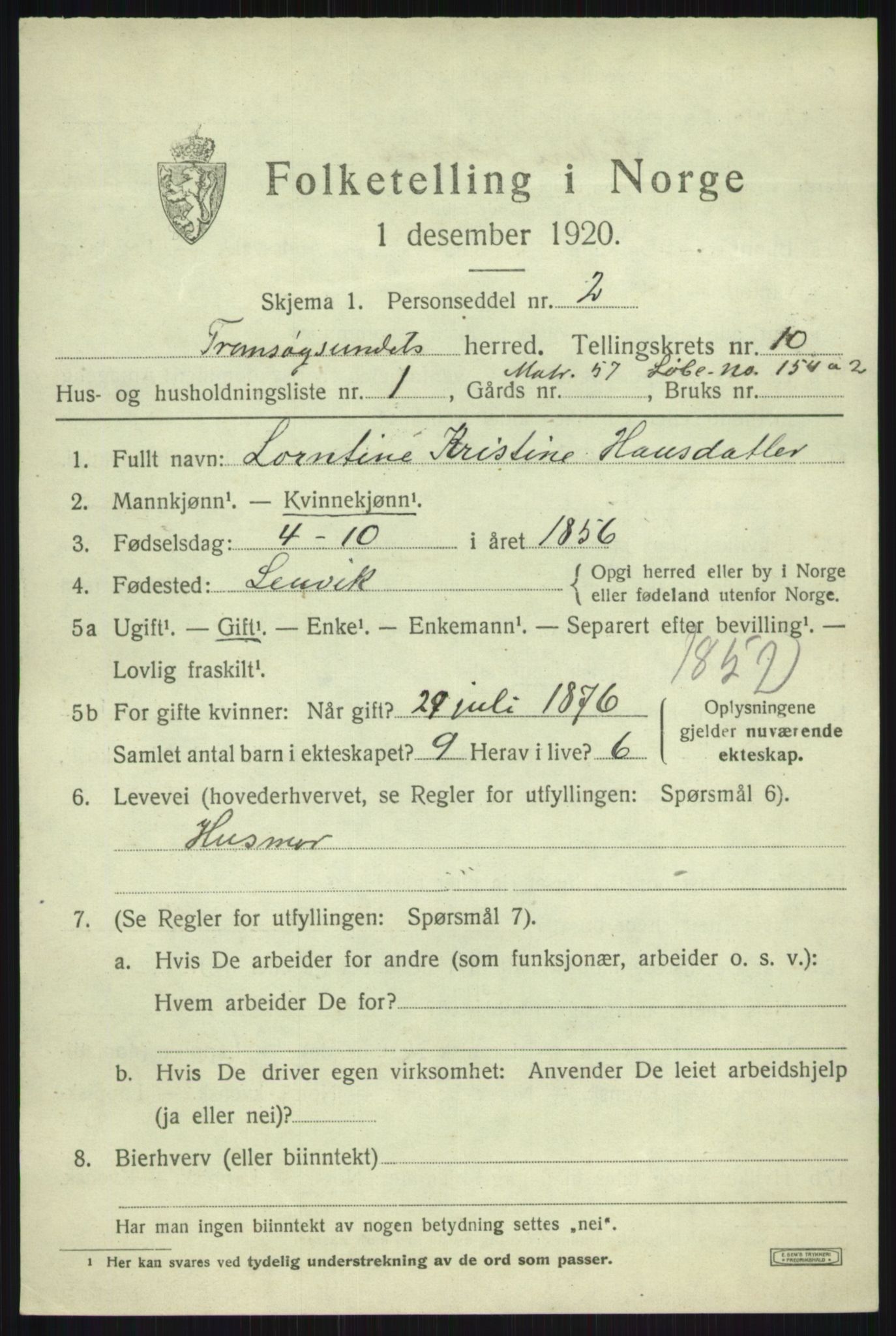 SATØ, 1920 census for Tromsøysund, 1920, p. 6878