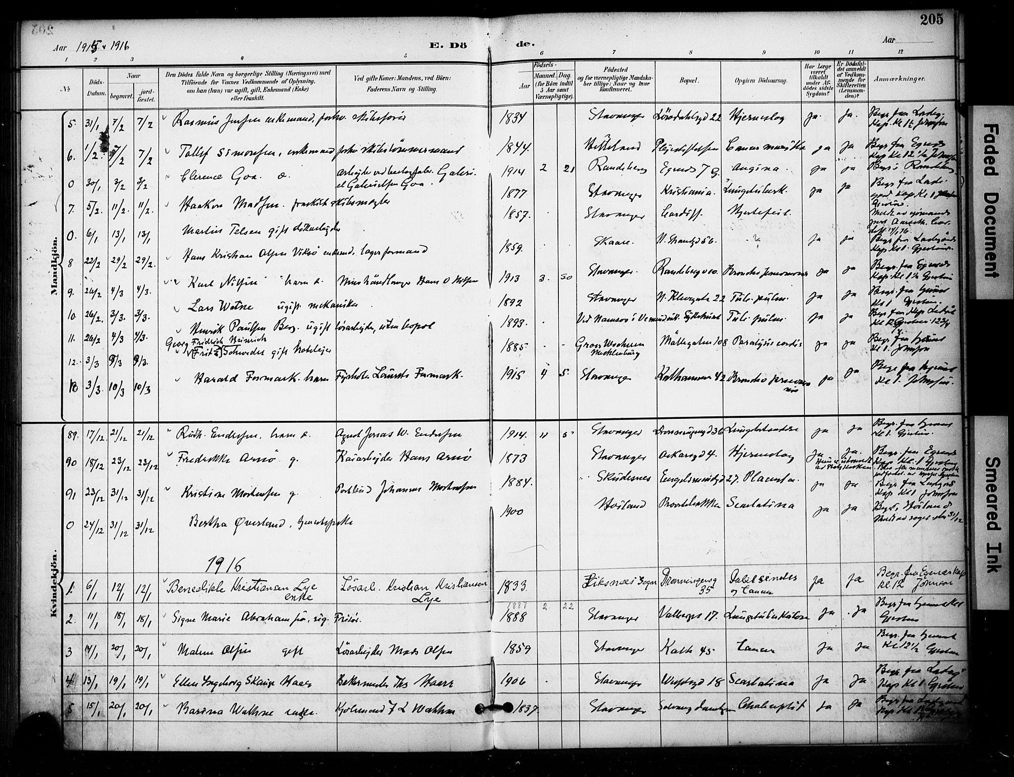 Domkirken sokneprestkontor, AV/SAST-A-101812/001/30/30BA/L0032: Parish register (official) no. A 31, 1896-1917, p. 205