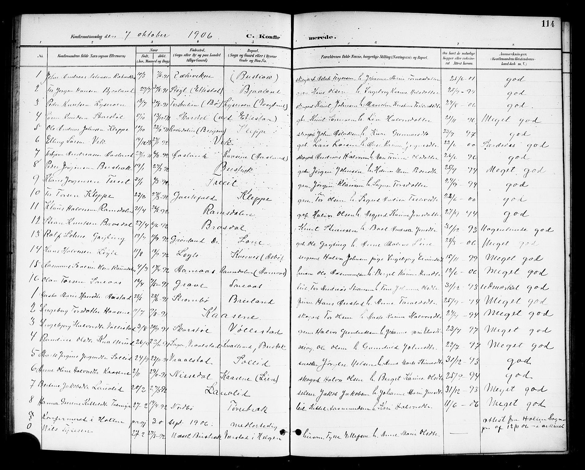 Drangedal kirkebøker, SAKO/A-258/G/Gb/L0002: Parish register (copy) no. II 2, 1895-1918, p. 114