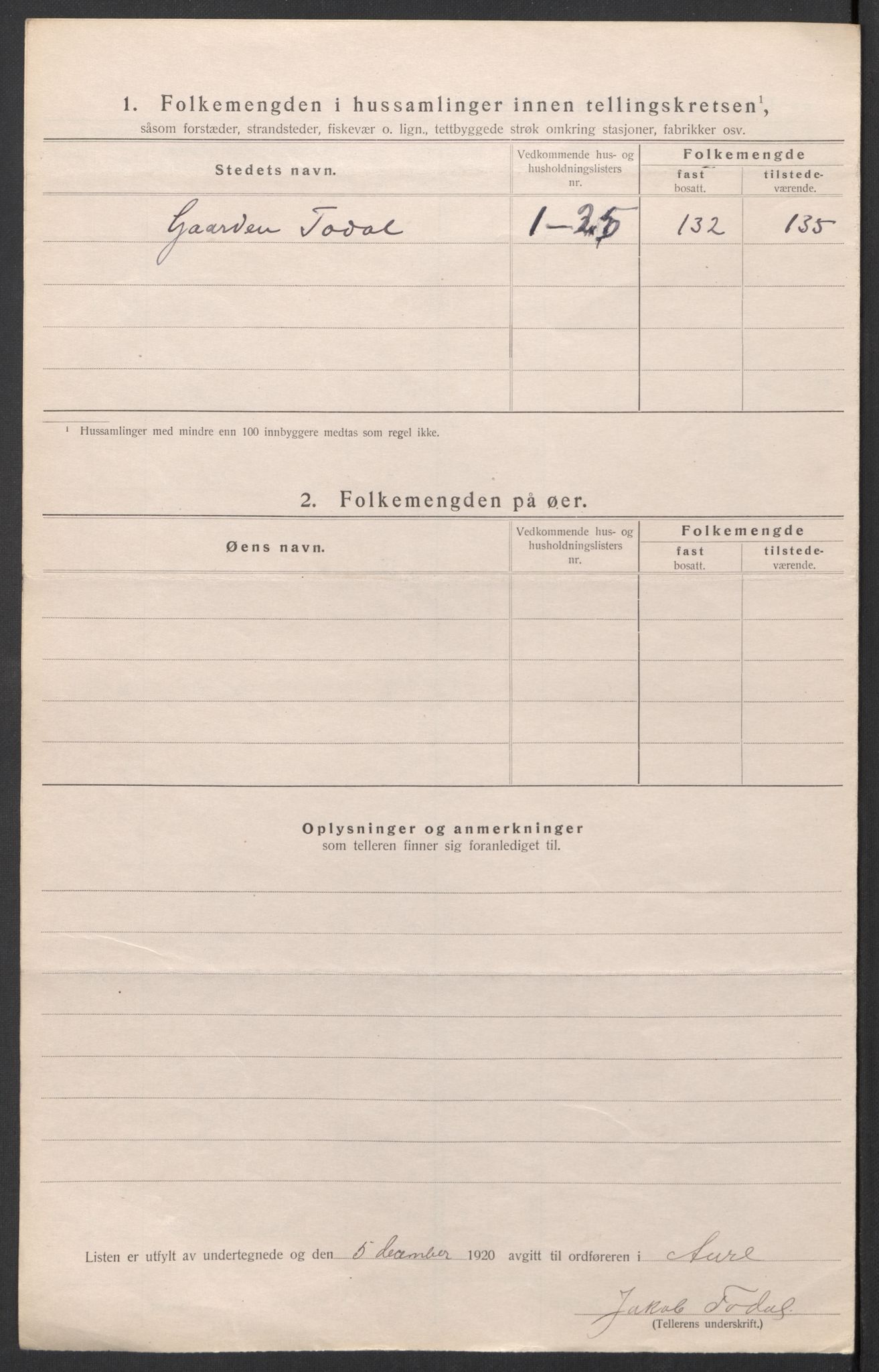 SAT, 1920 census for Aure, 1920, p. 22