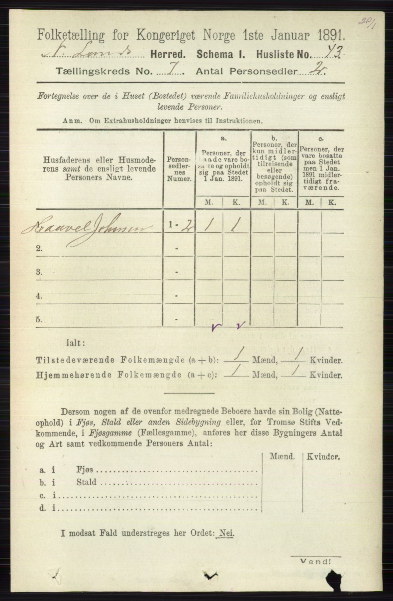 RA, 1891 census for 0538 Nordre Land, 1891, p. 1932