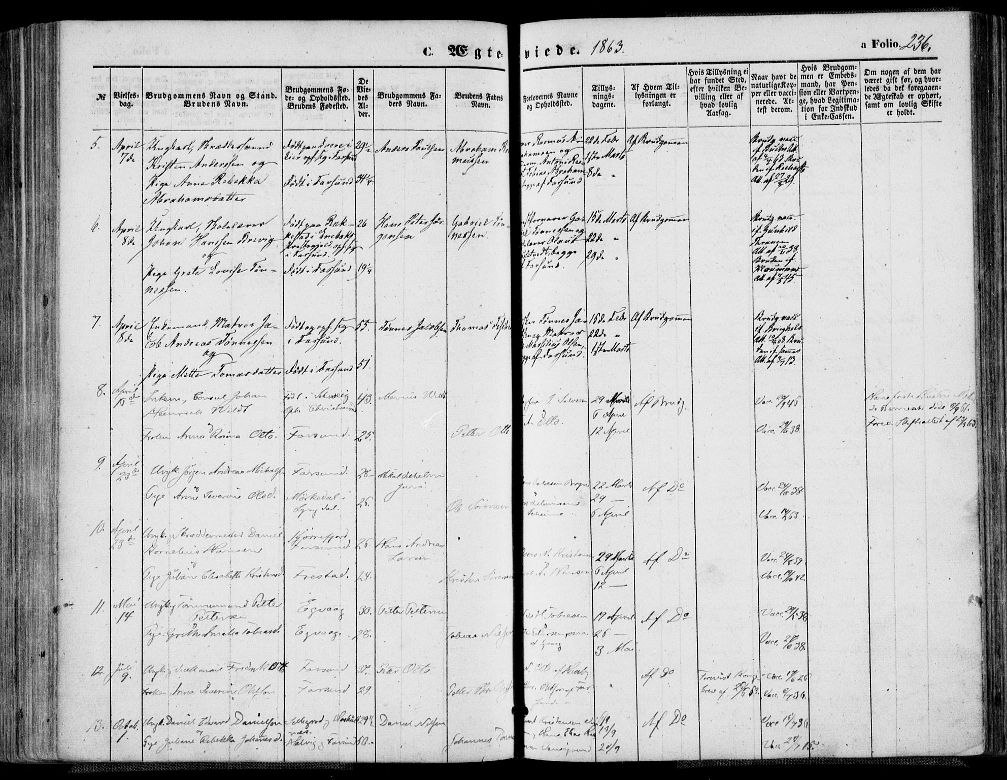 Farsund sokneprestkontor, SAK/1111-0009/F/Fa/L0005: Parish register (official) no. A 5, 1863-1886, p. 236