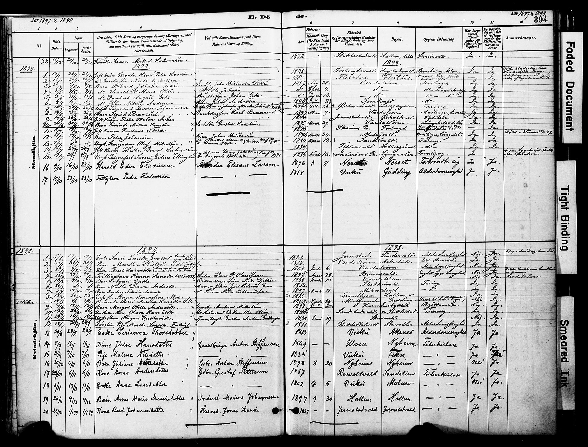 Ministerialprotokoller, klokkerbøker og fødselsregistre - Nord-Trøndelag, SAT/A-1458/723/L0244: Parish register (official) no. 723A13, 1881-1899, p. 394