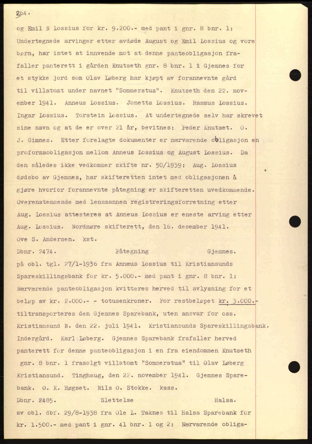 Nordmøre sorenskriveri, AV/SAT-A-4132/1/2/2Ca: Mortgage book no. C81, 1940-1945, Diary no: : 2474/1941