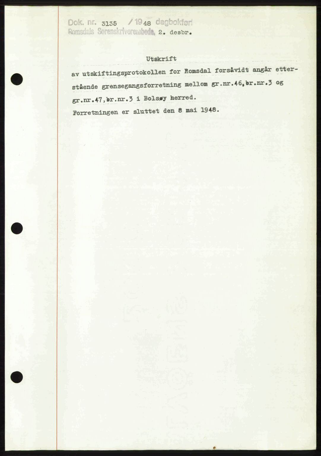 Romsdal sorenskriveri, AV/SAT-A-4149/1/2/2C: Mortgage book no. A28, 1948-1949, Diary no: : 3135/1948