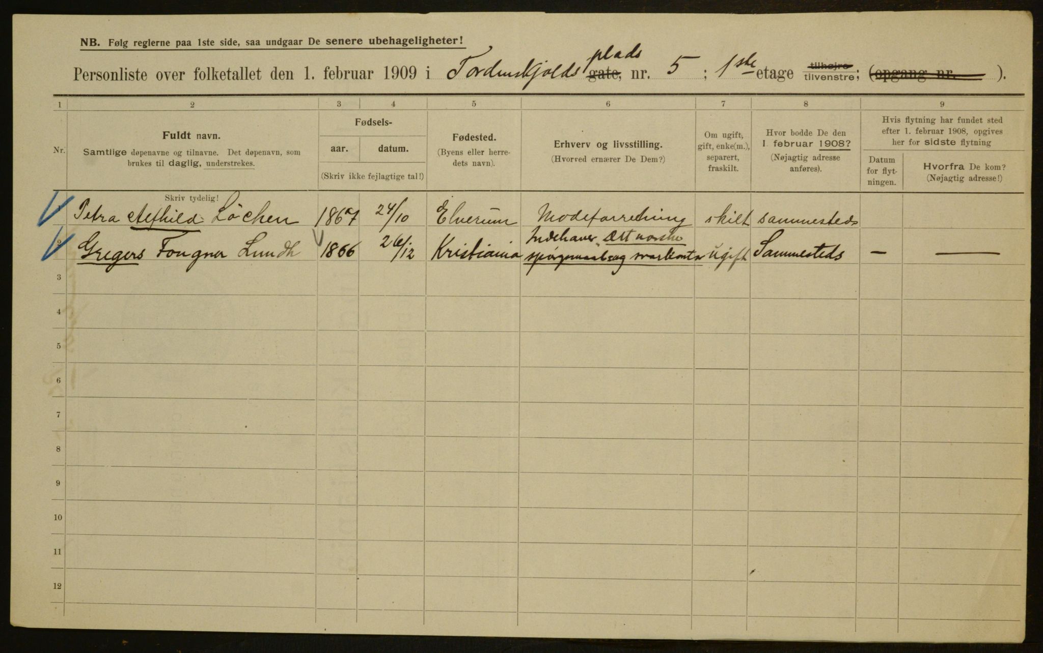 OBA, Municipal Census 1909 for Kristiania, 1909, p. 103308