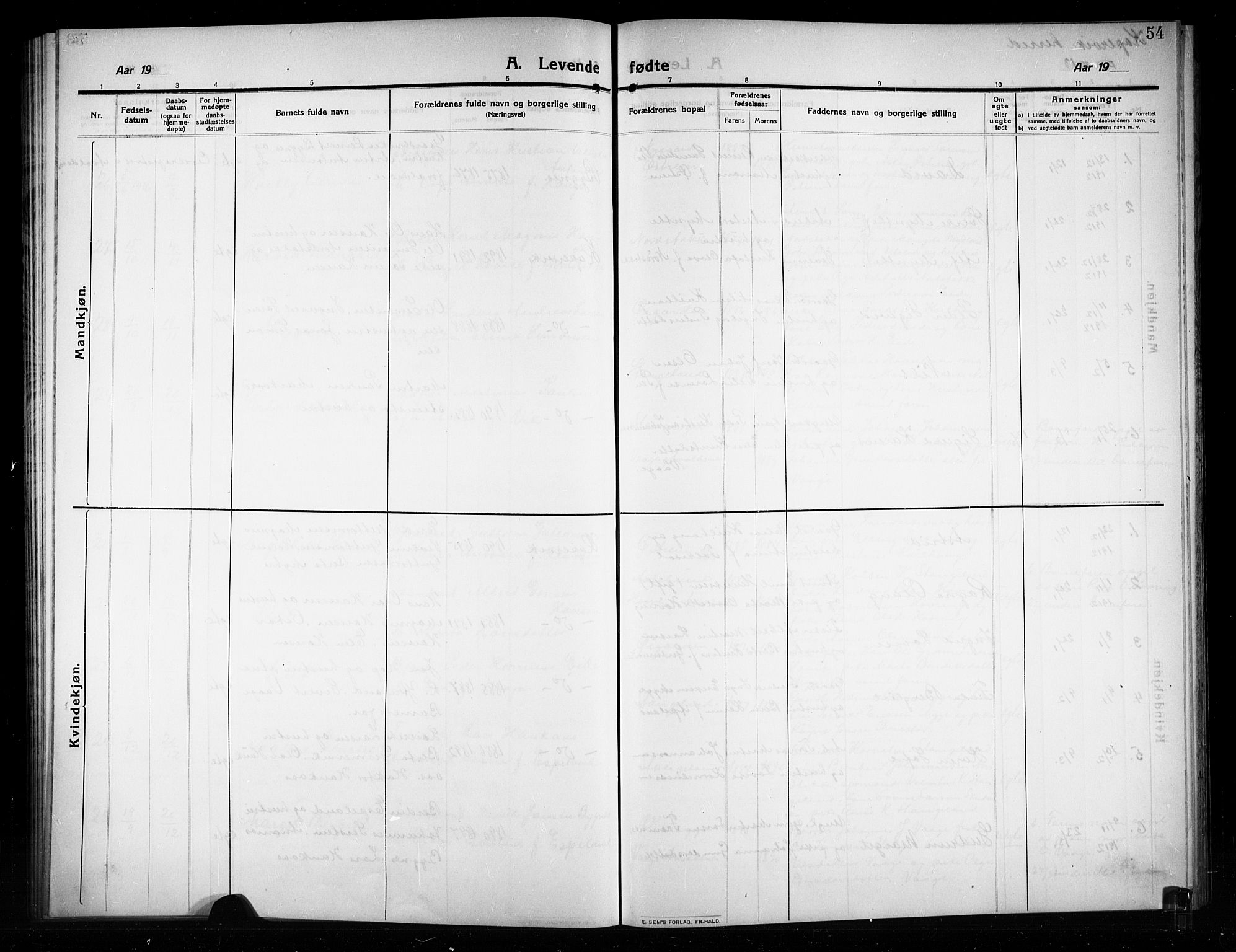 Kopervik sokneprestkontor, AV/SAST-A-101850/H/Ha/Hab/L0005: Parish register (copy) no. B 5, 1909-1918, p. 54