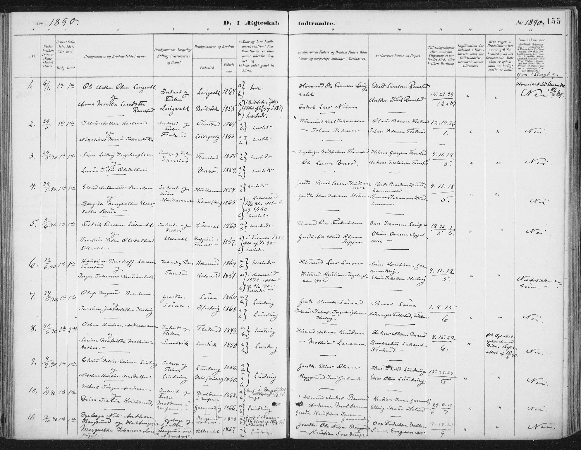Ministerialprotokoller, klokkerbøker og fødselsregistre - Nord-Trøndelag, SAT/A-1458/784/L0673: Parish register (official) no. 784A08, 1888-1899, p. 155