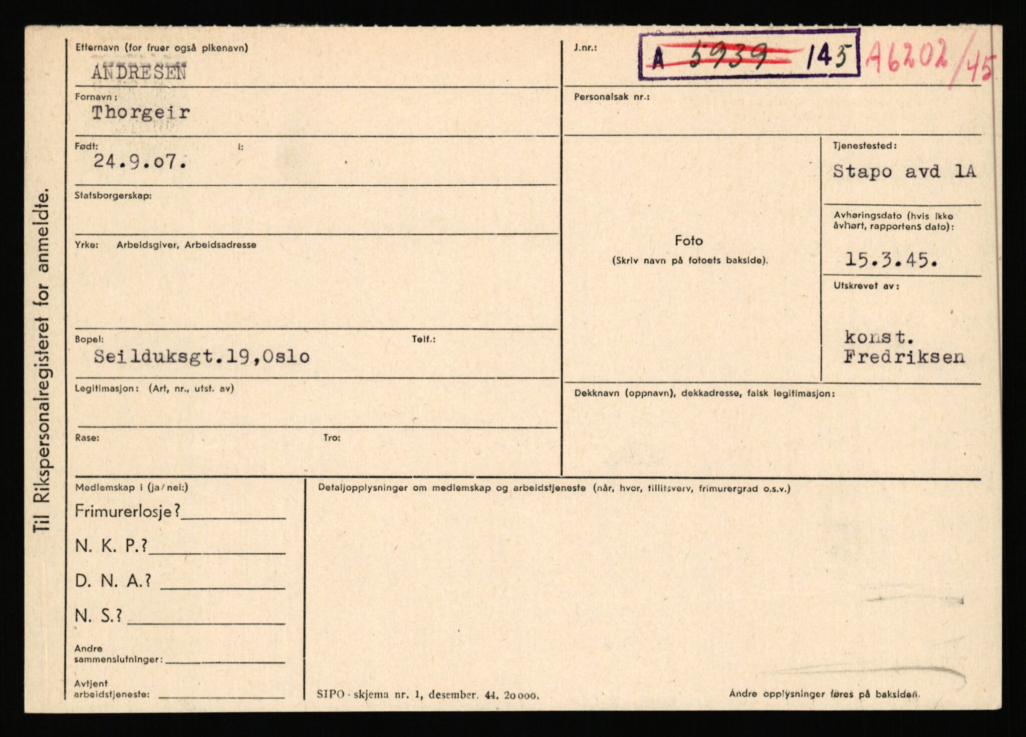 Statspolitiet - Hovedkontoret / Osloavdelingen, AV/RA-S-1329/C/Ca/L0001: Aabakken - Armann, 1943-1945, p. 4291