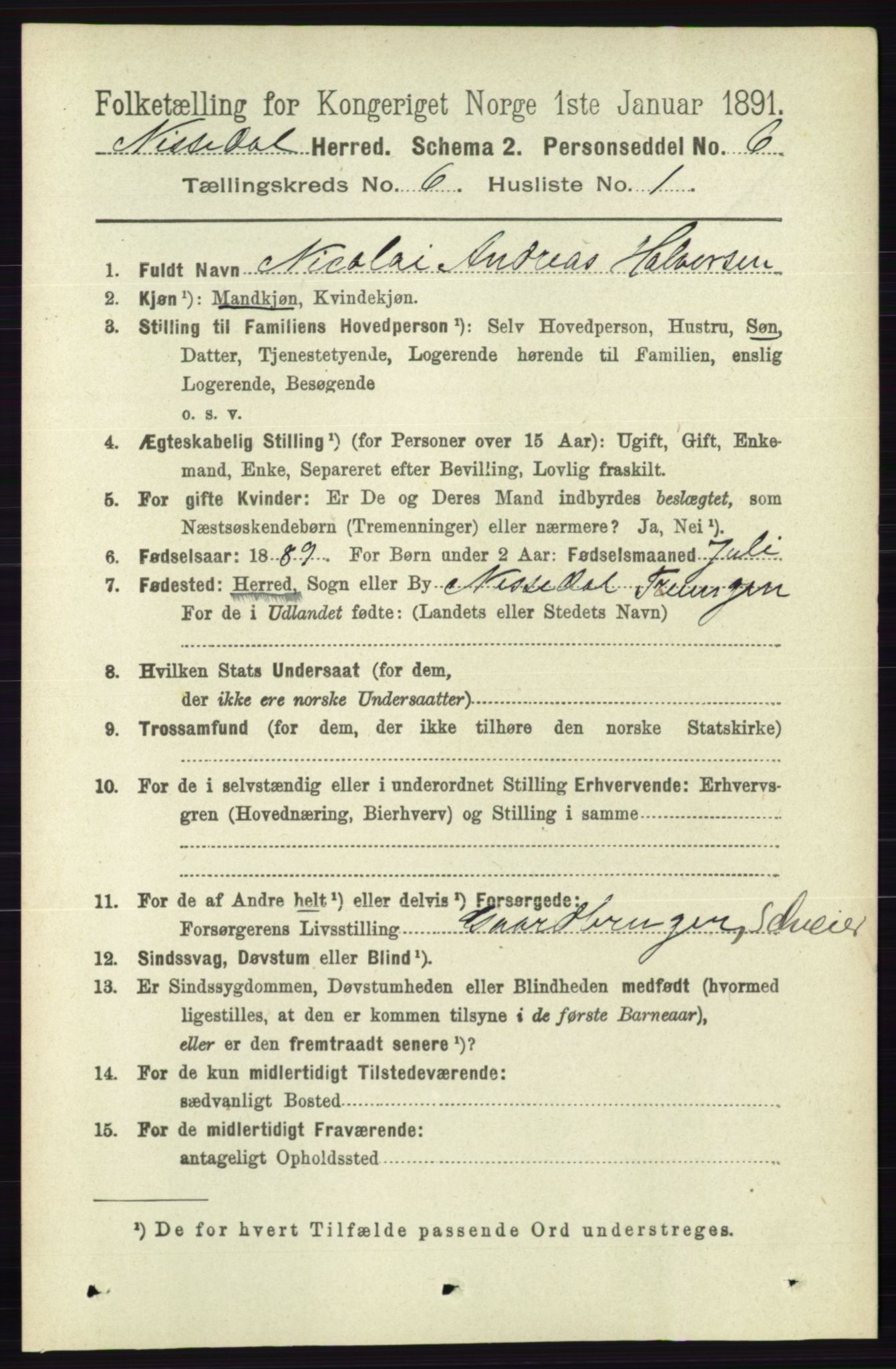 RA, 1891 census for 0830 Nissedal, 1891, p. 1337