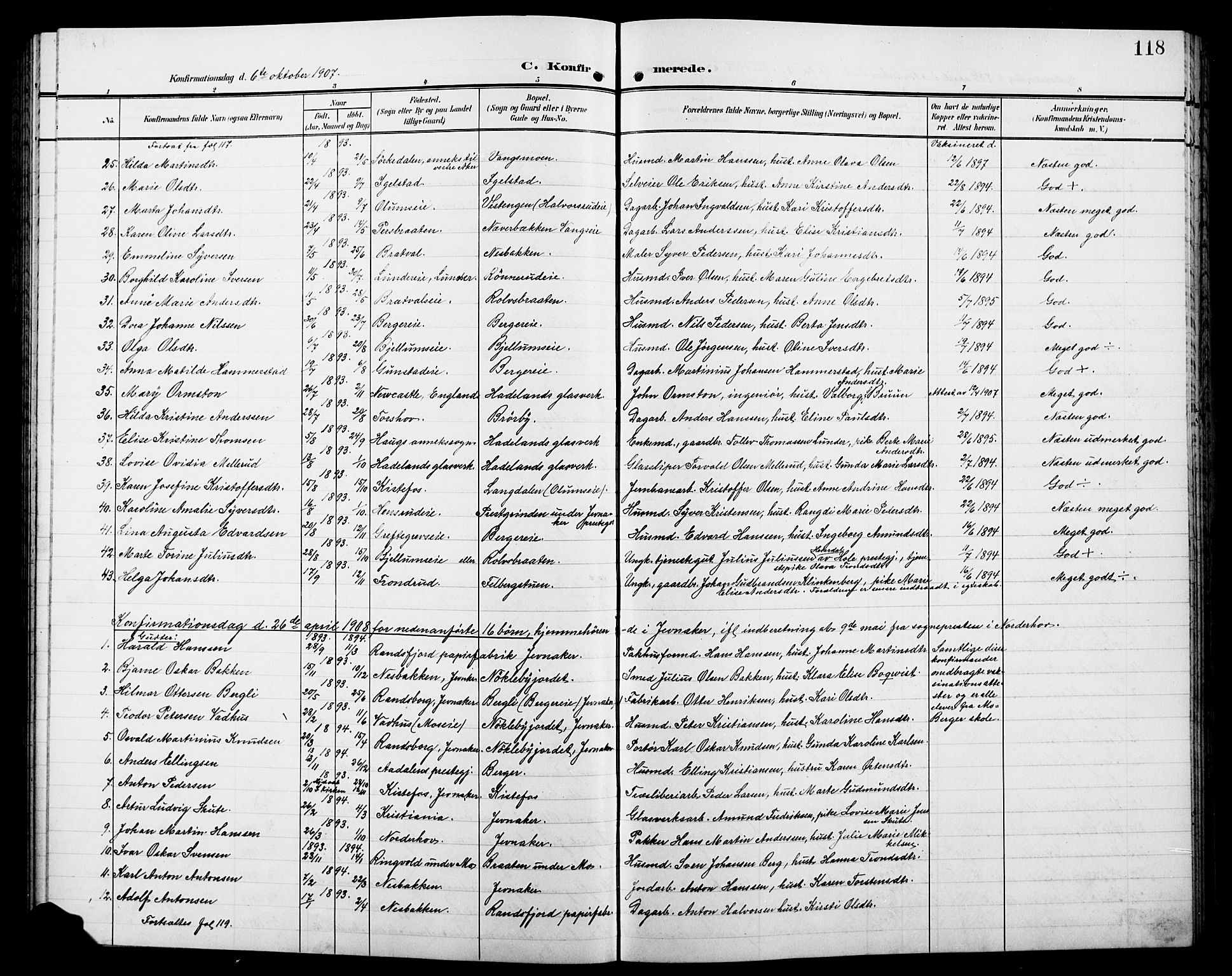 Jevnaker prestekontor, SAH/PREST-116/H/Ha/Hab/L0004: Parish register (copy) no. 4, 1907-1918, p. 118