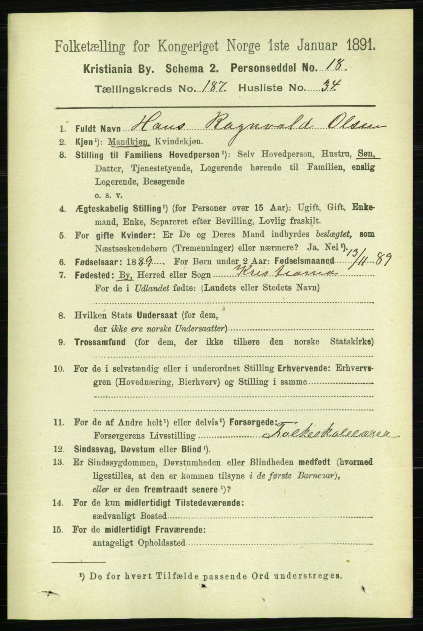 RA, 1891 census for 0301 Kristiania, 1891, p. 112519