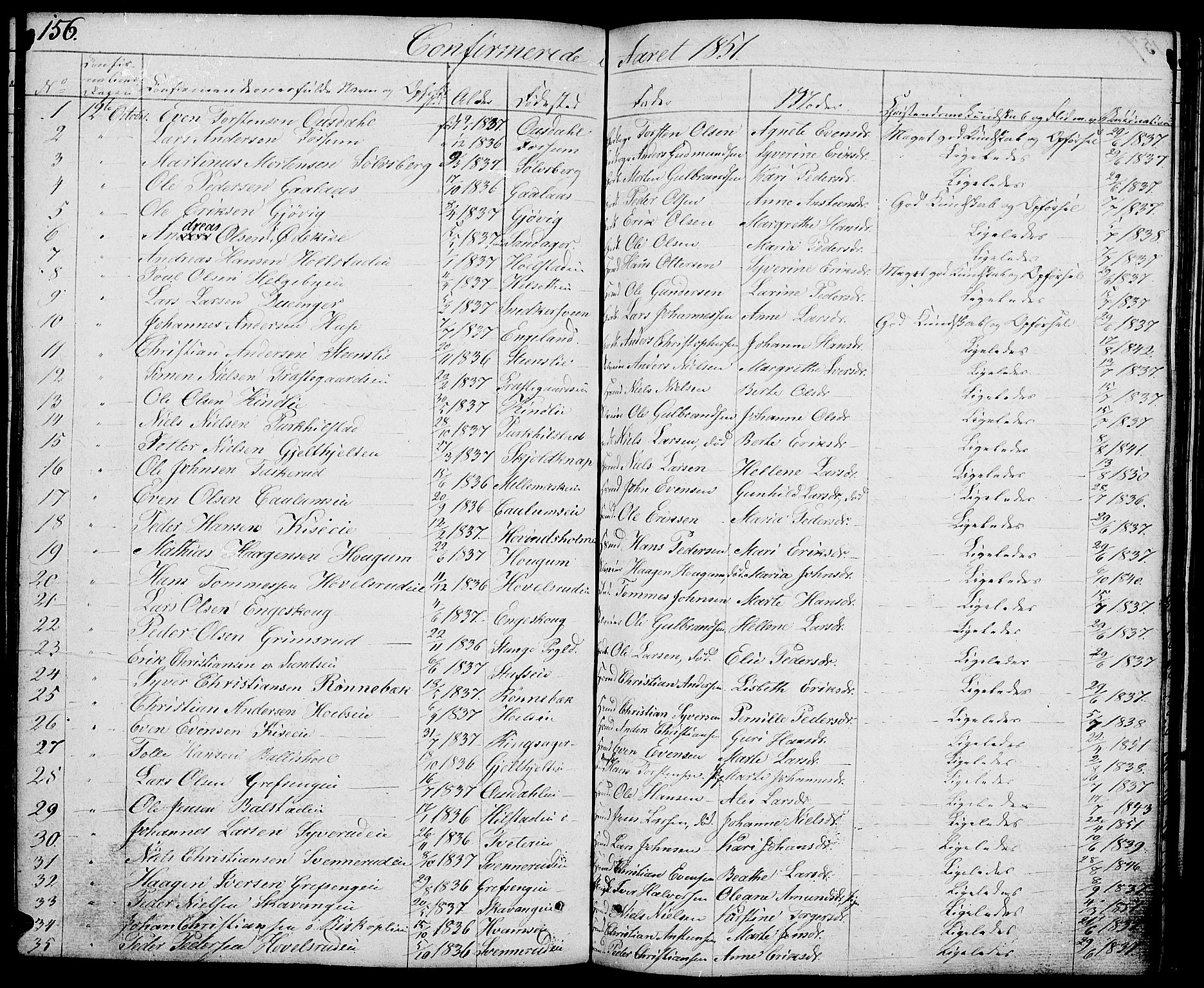Nes prestekontor, Hedmark, SAH/PREST-020/L/La/L0004: Parish register (copy) no. 4, 1832-1861, p. 156