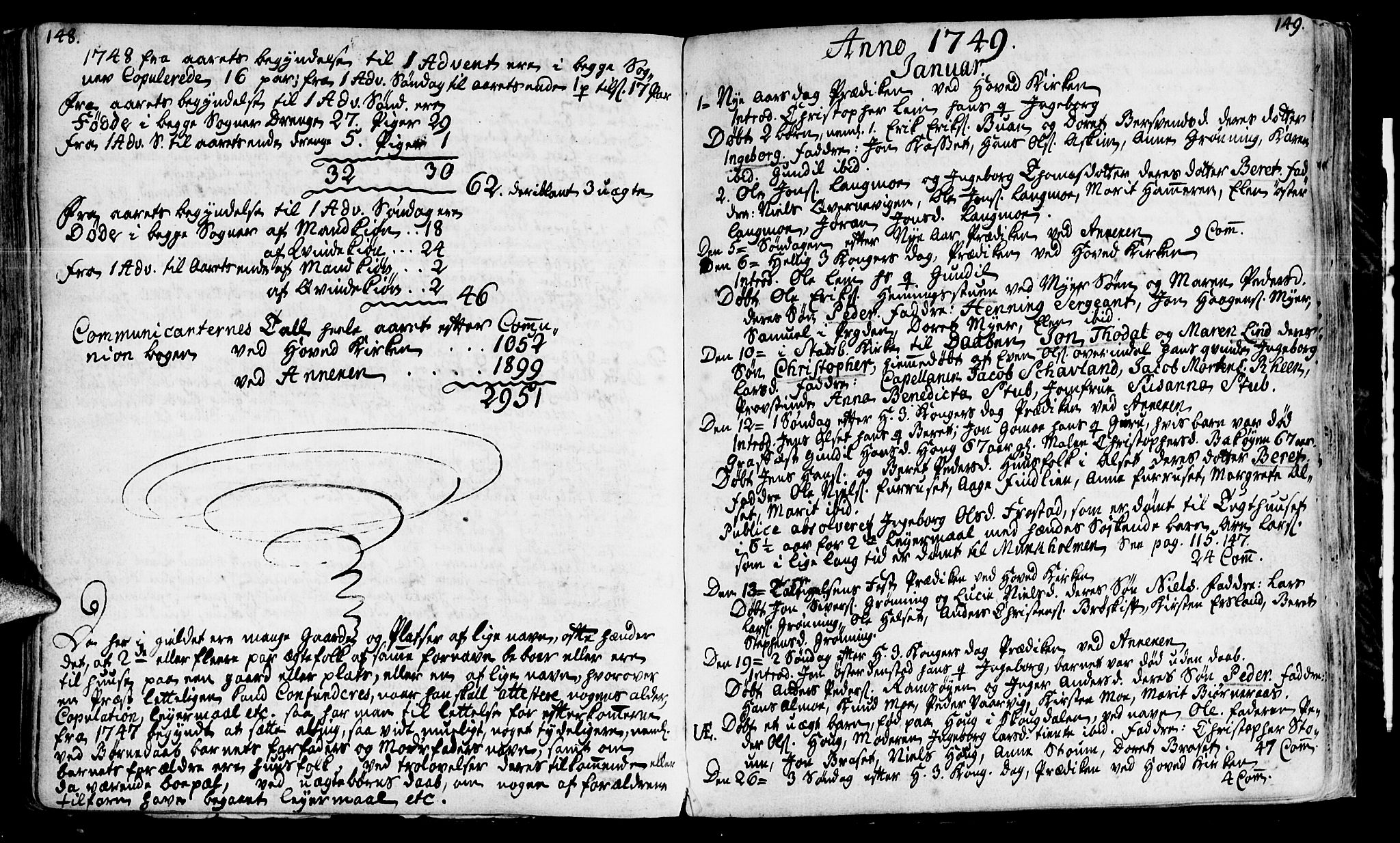 Ministerialprotokoller, klokkerbøker og fødselsregistre - Sør-Trøndelag, AV/SAT-A-1456/646/L0604: Parish register (official) no. 646A02, 1735-1750, p. 148-149