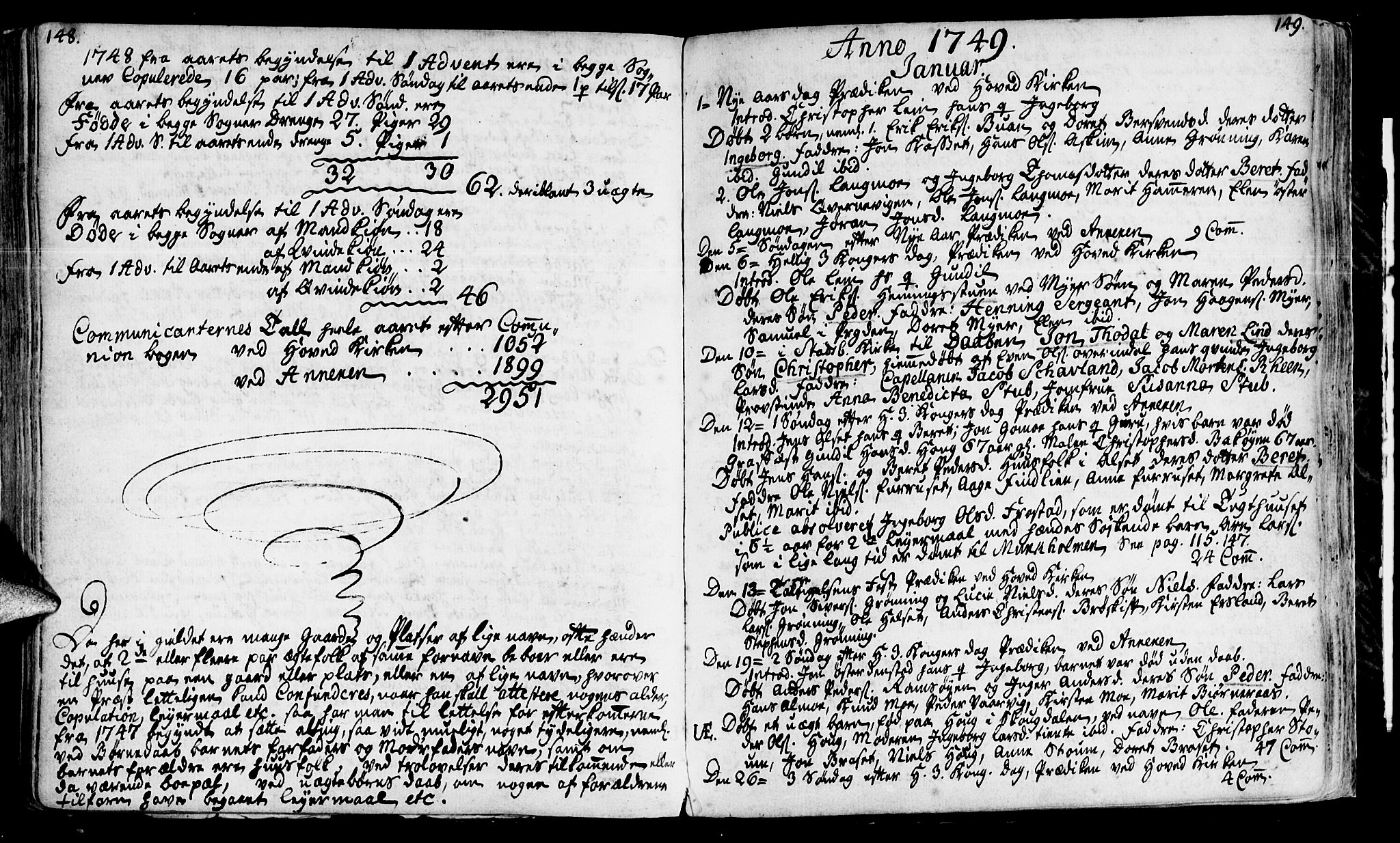 Ministerialprotokoller, klokkerbøker og fødselsregistre - Sør-Trøndelag, SAT/A-1456/646/L0604: Parish register (official) no. 646A02, 1735-1750, p. 148-149