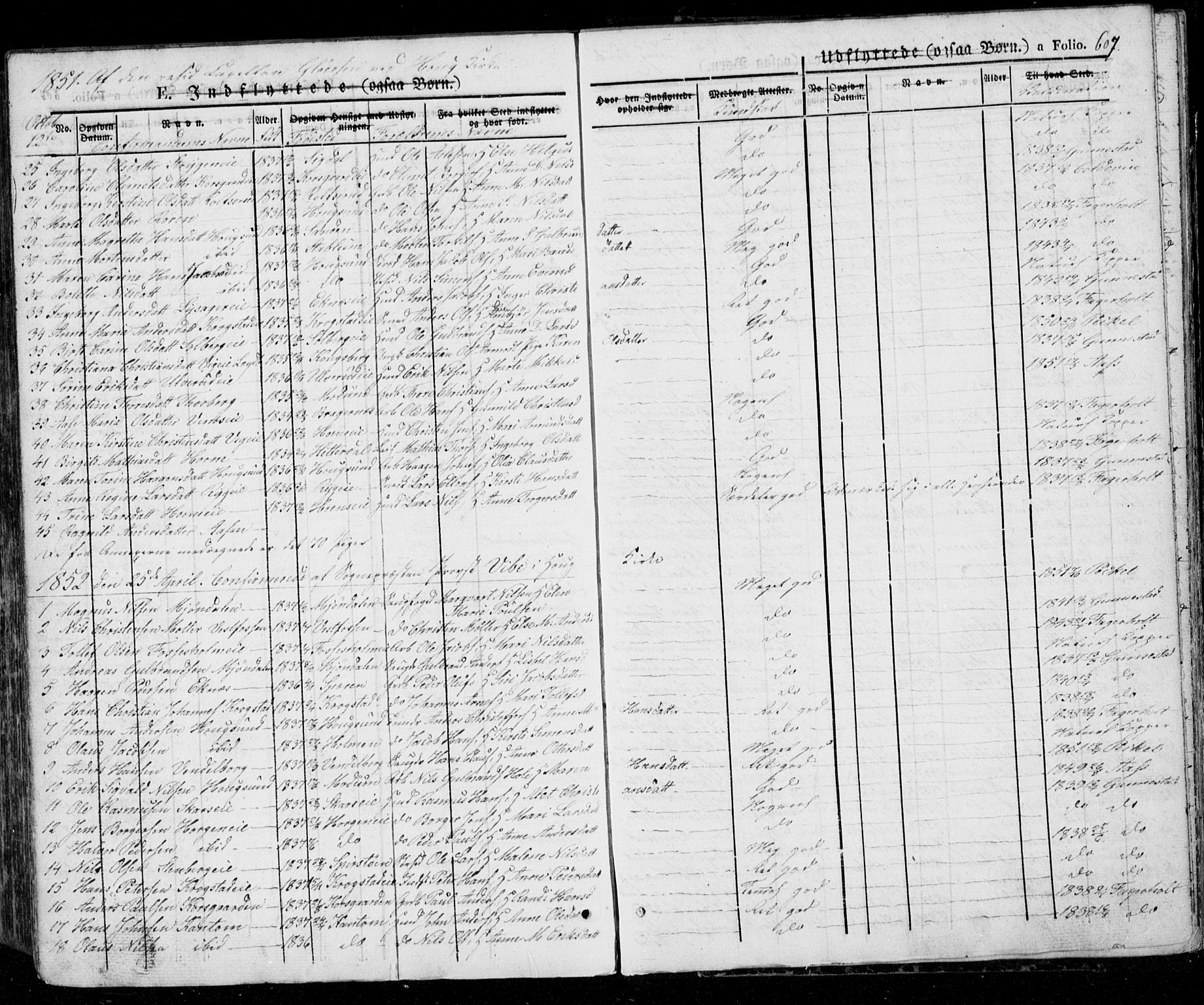 Eiker kirkebøker, AV/SAKO-A-4/G/Ga/L0002: Parish register (copy) no. I 2, 1832-1856, p. 607