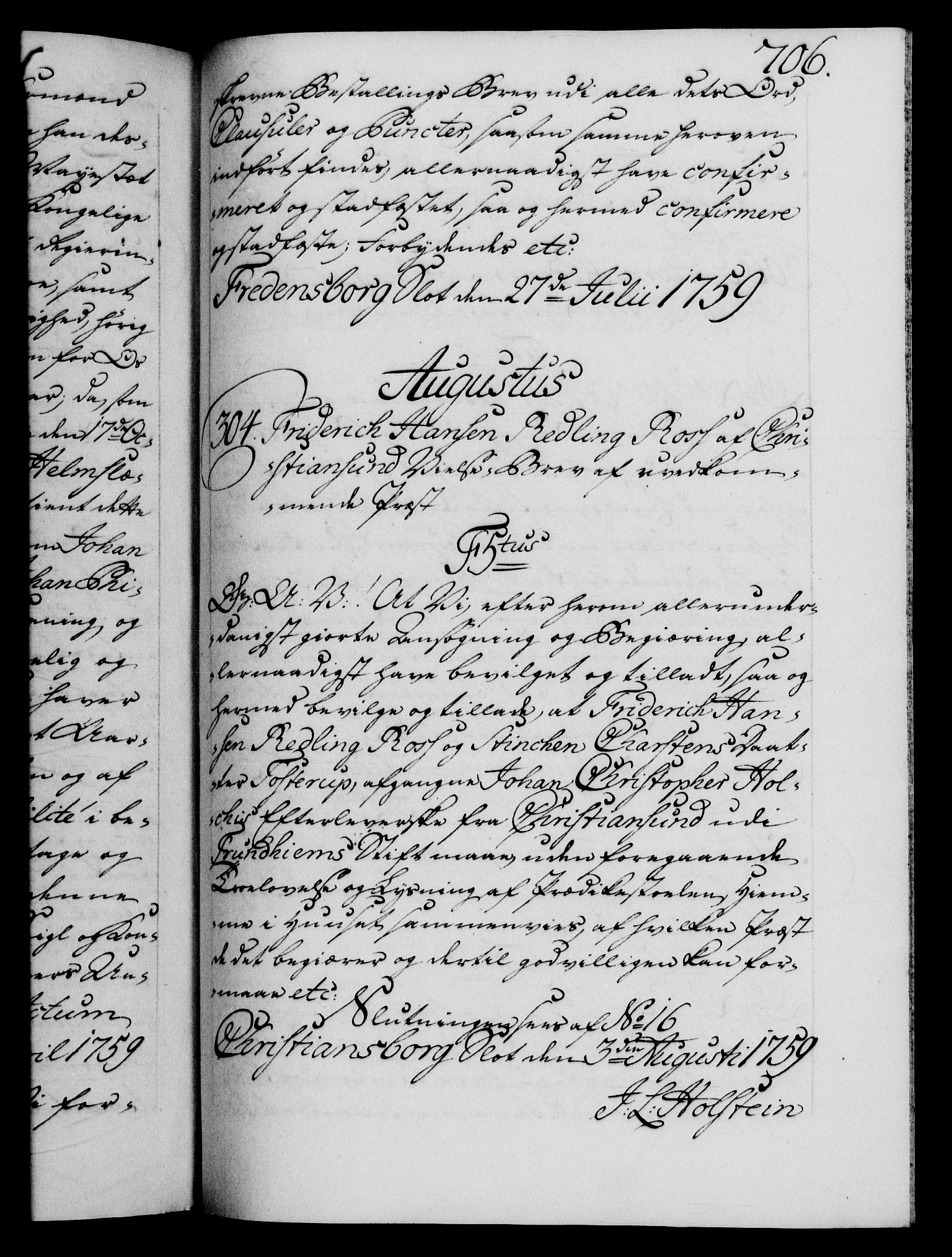 Danske Kanselli 1572-1799, AV/RA-EA-3023/F/Fc/Fca/Fcaa/L0040: Norske registre, 1757-1759, p. 706a