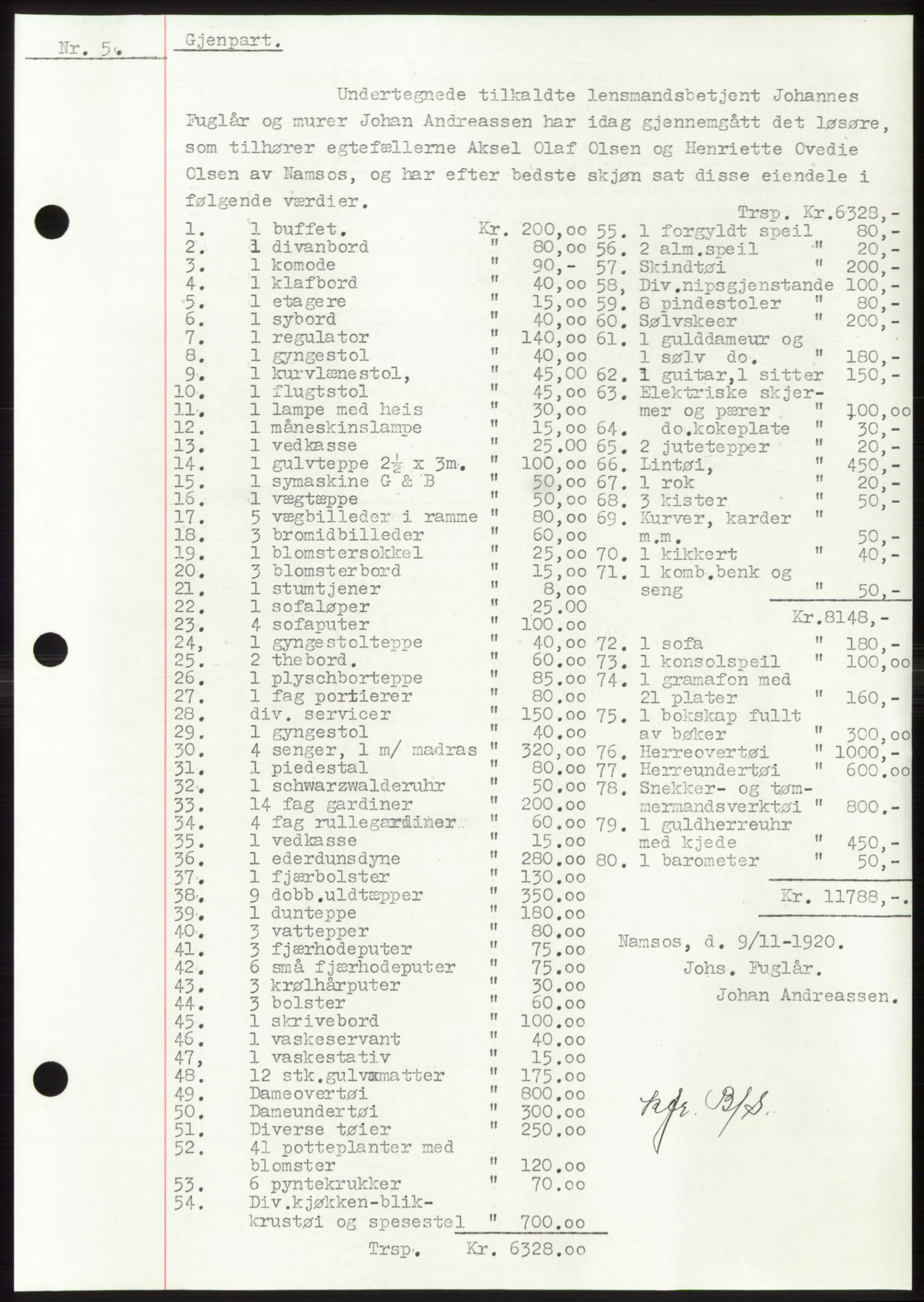 Namdal sorenskriveri, SAT/A-4133/1/2/2C: Mortgage book no. -, 1916-1921, Deed date: 20.11.1920