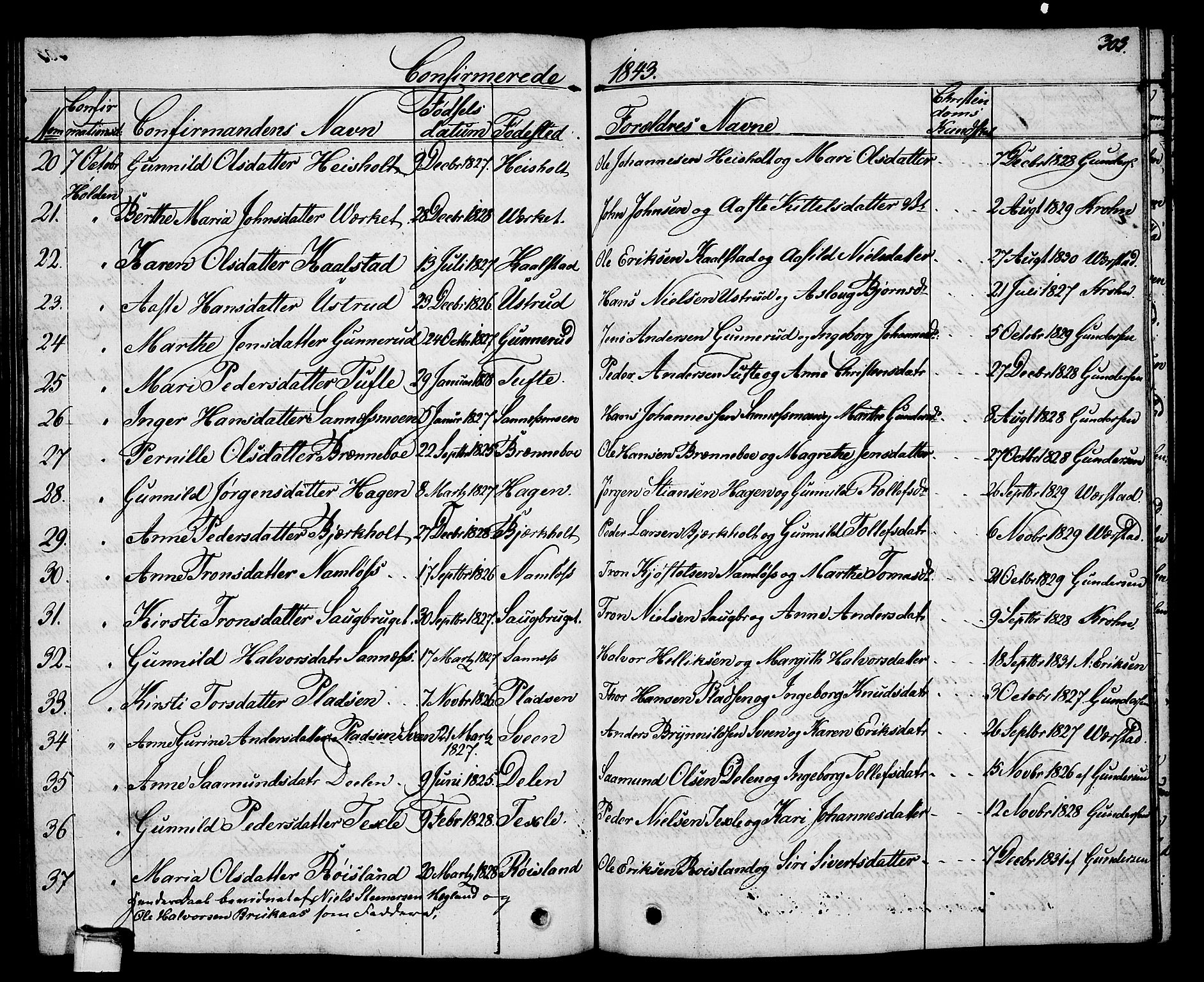 Holla kirkebøker, SAKO/A-272/G/Ga/L0002: Parish register (copy) no. I 2, 1830-1848, p. 303